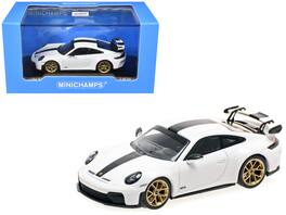 2025 Porsche 911 (992.2) GT3 Weissach Package White with Carbon Stripe Limited Edition 1/64 Model Car by Minichamps