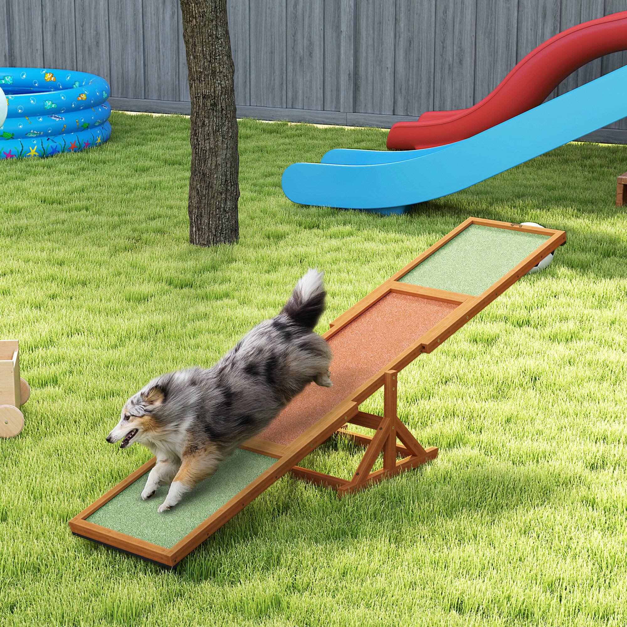 Angle. Pawhut - Wooden Dog Agility Seesaw, Training Exercise, Platform Equipment, Weather Resistant, 83" L x 16" W x 14" H - Orange.
