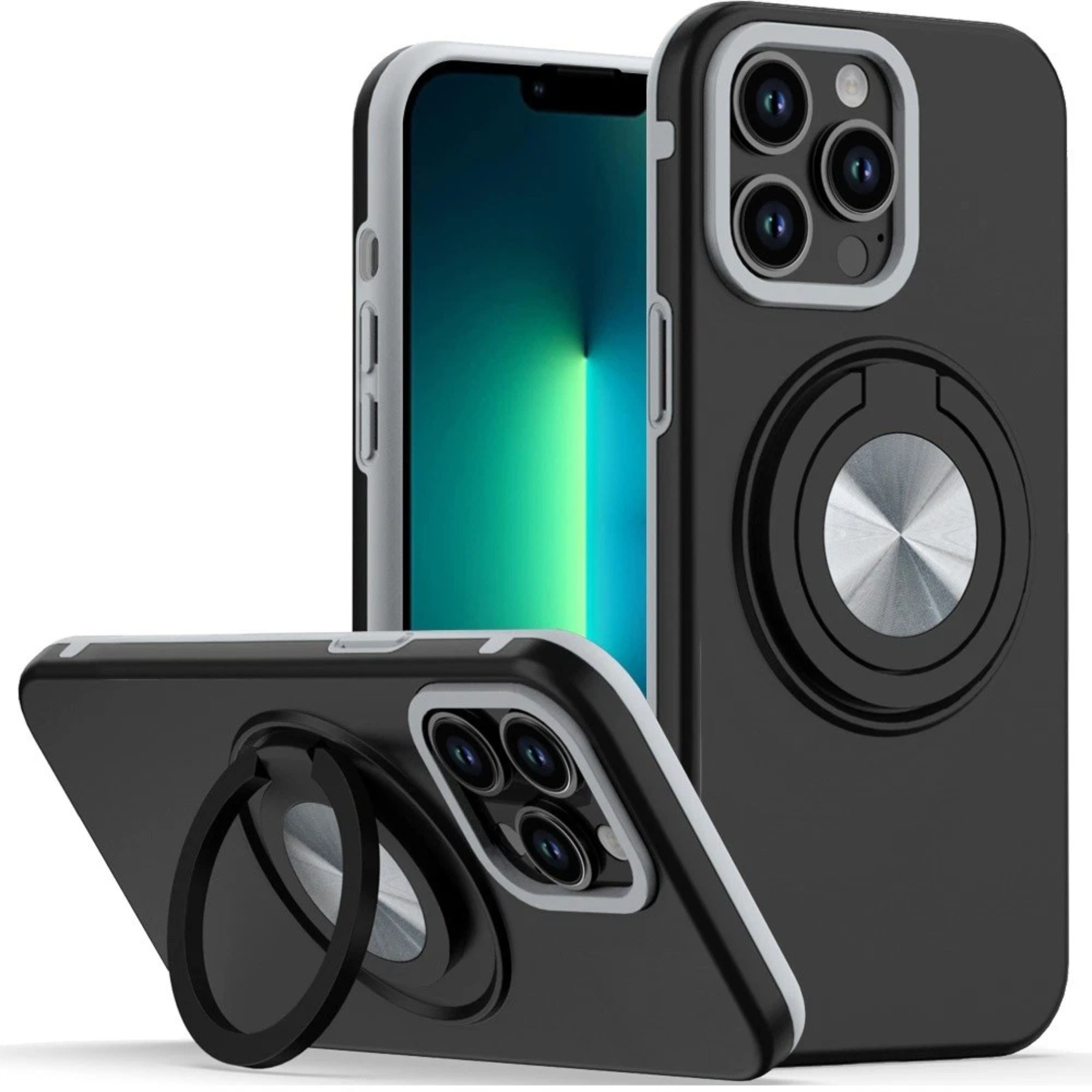 Kitcheniva - Shockproof Ring Stand Protective Cover With 2 Tempered Glass For iPhone 13 Pro Max - Black price history on PriceWatchPro