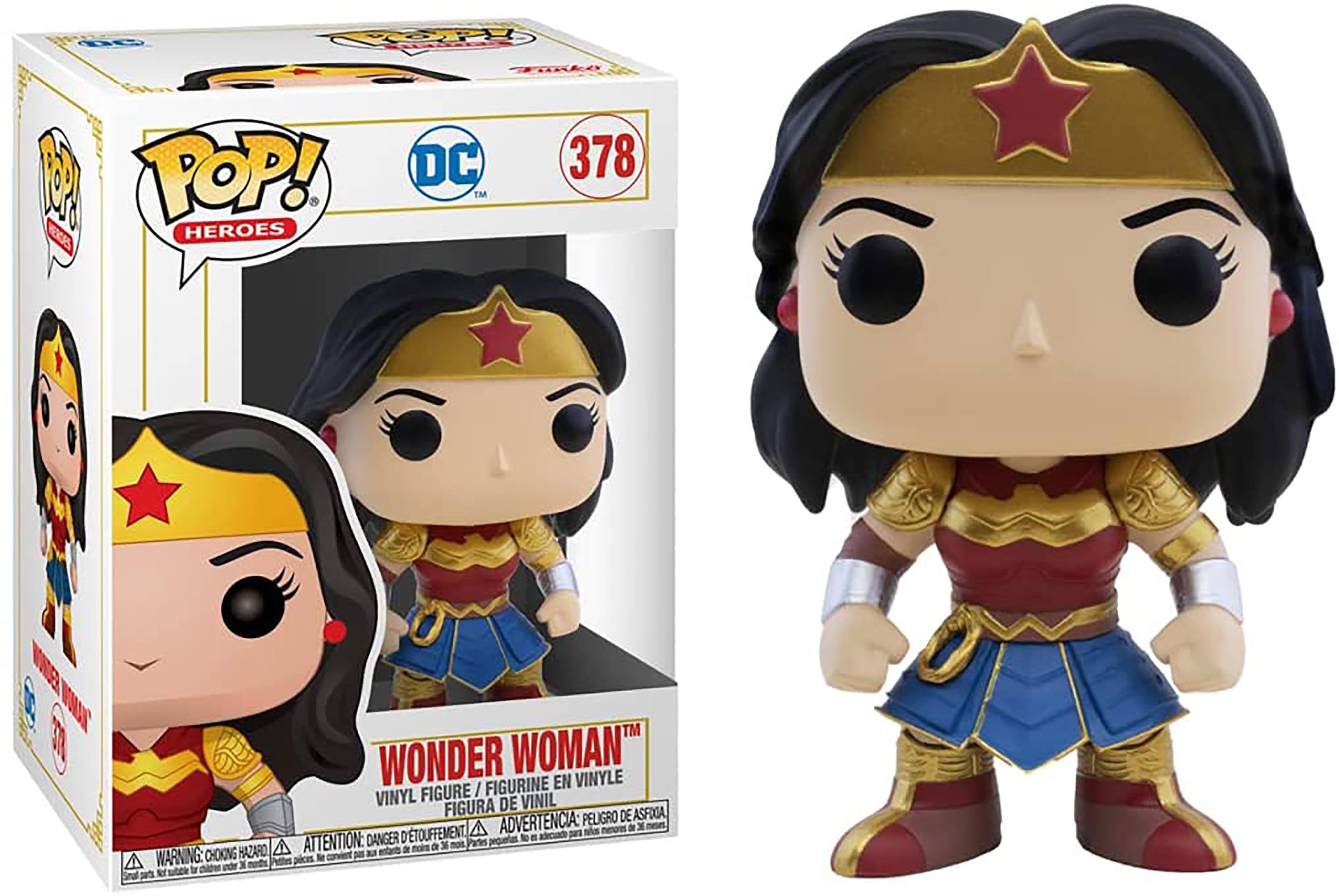 Sure, here is the corrected and grouped text from the image:

---

**POP! Heroes**

**DC**

**378**

**Wonder Woman™**

**Vinyl Figure / Figurine en Vinyle / Figura de Vinil**

**Warning: Choking Hazard - Small parts. Not for children under 3 years.**

**Attention: Danger de suffocation - Petits pièces. Ne convient pas aux enfants de moins de 3 ans.**

**Advertencia: Peligro de asfixia - Piezas pequeñas. No es adecuado para niños menores de 3 años.**

---

This text is taken from the packaging and the figure itself.