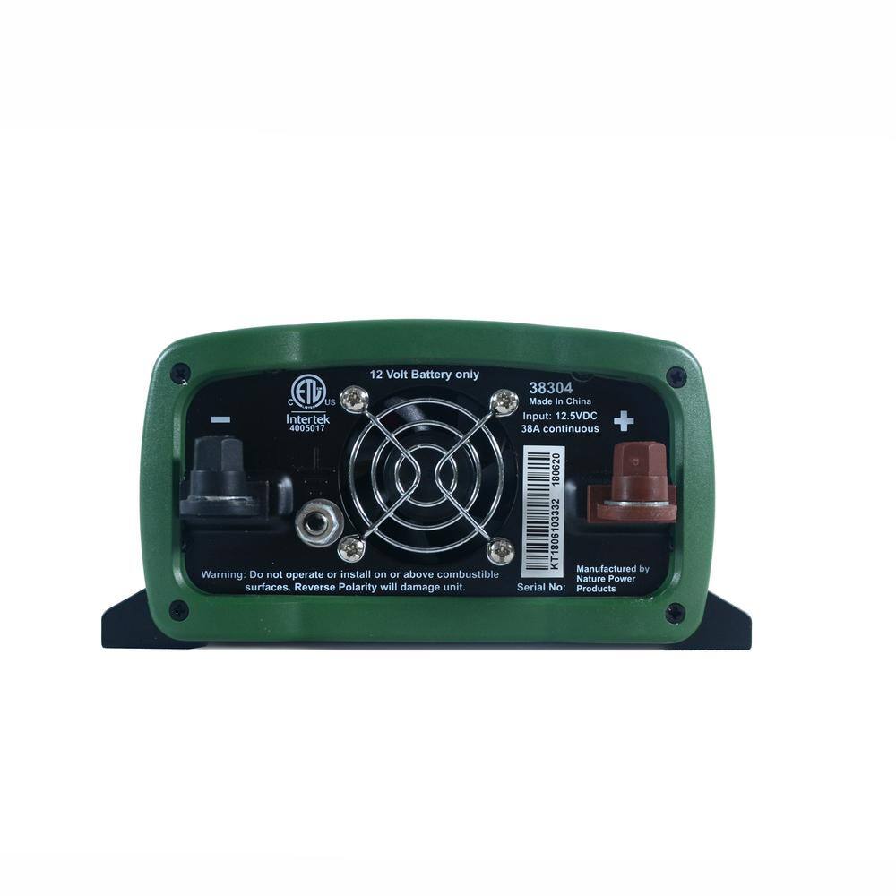 12 Volt Battery only  
EIL 38304  
Made in China  
Intertek  
Input: 12.5VDC  
38A continuous  
+  
Warning: Do not operate or install on or above combustible surfaces. Reverse Polarity will damage unit.  
Serial No:  
Manufactured by Nature Power Products  
KT1806103332