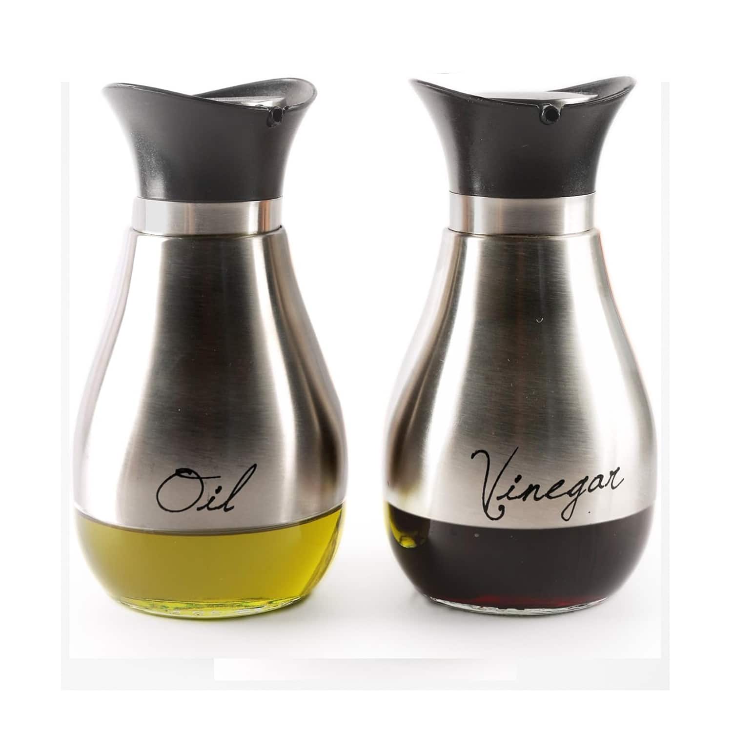 Jay Import - Cafe Contempo Silver And Glass 2Pc Oil & Vinegar Set 13.6OZ. Each