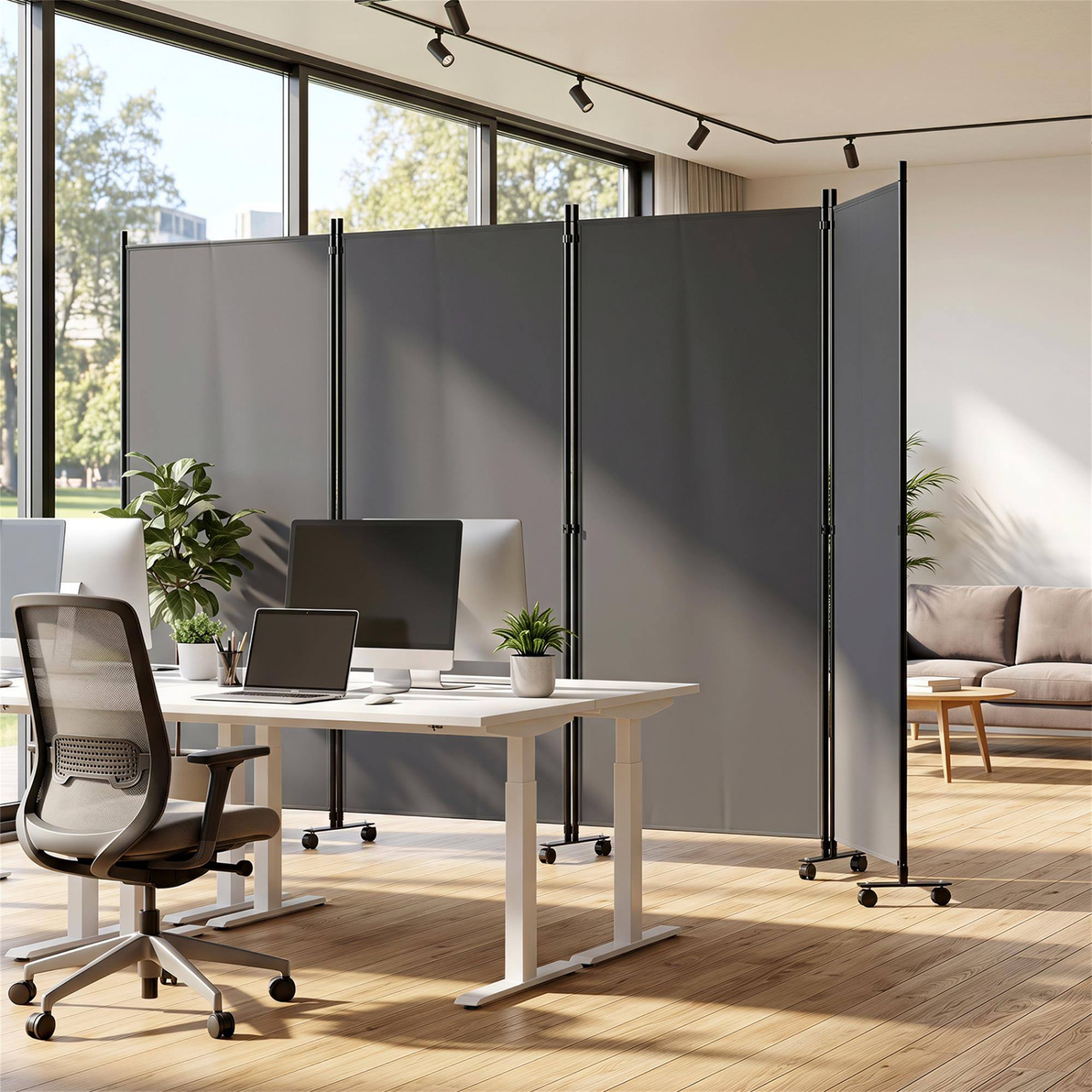 Alt View 2. Boyel Living - 4 Panel Folding Privacy Screen Room Divider with Wheels-Gray - Gray.