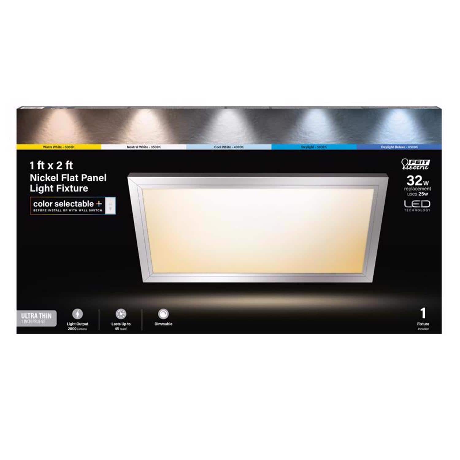FEIT ELECTRIC - Feit EDGELIT 1 in. H X 12 in. W X 23.8 in. L Brushed Nickel White LED Flat Panel Light Fixture price history on PriceWatchPro