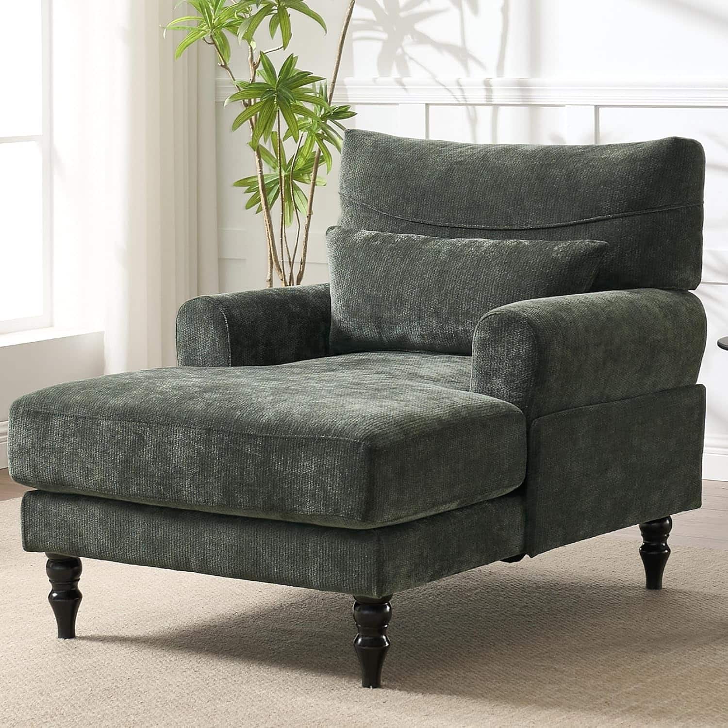 Trinkets Crazed - Chaise Lounge Chair Indoor, Modern Leisure Sleeper Sofa Chair w/Double Deep Cushion, Accent Upholstered Readi - Green