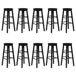 PJ Wood - Classic Round Seat 24 Inch Kitchen and Counter Stools, (10 Pack) - Black
