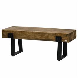 Homcom - Bench with Metal Legs, Rustic Wood Effect Concrete Entryway Bench, End of Bed Bench - Natural, Black