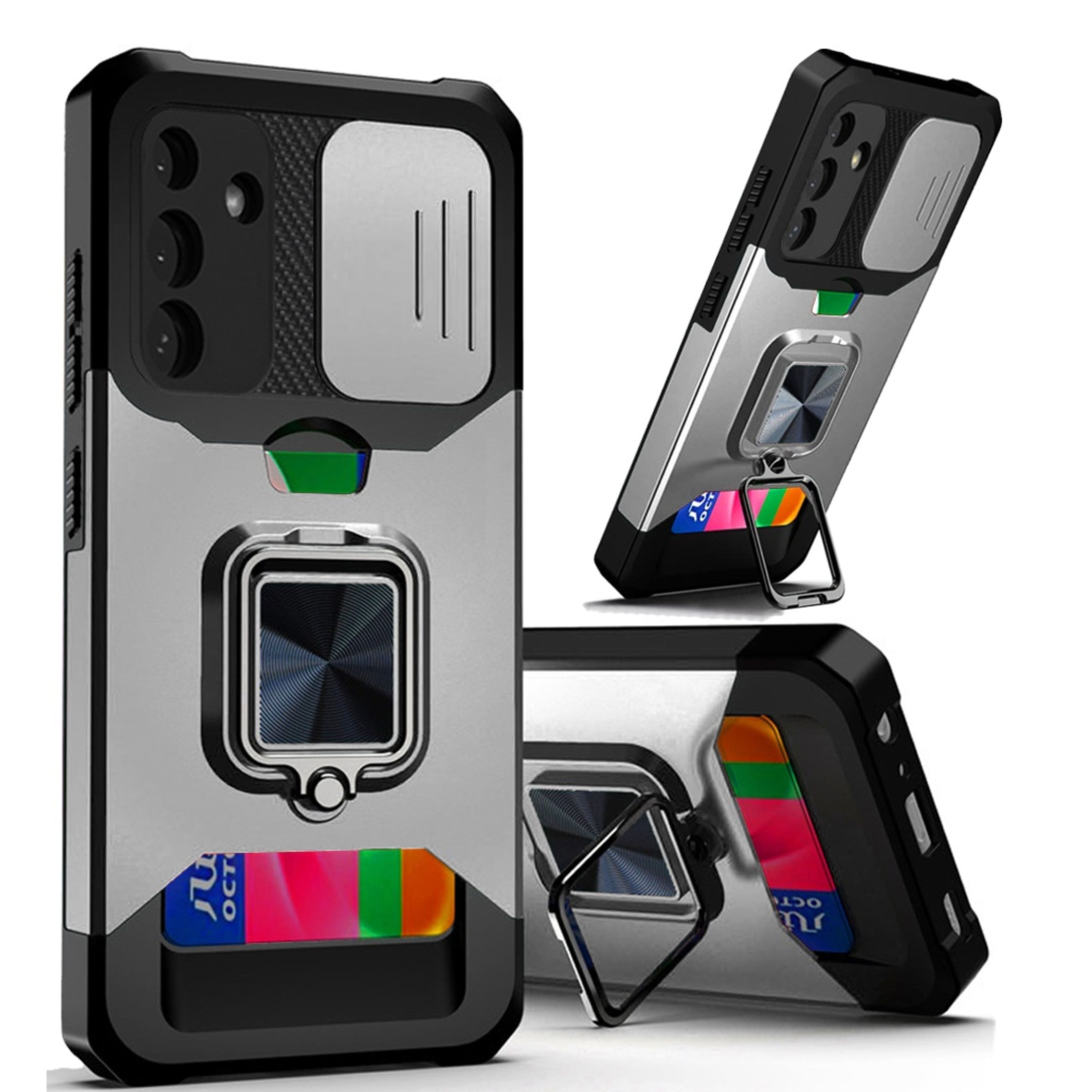 Kitcheniva - Multi-Use Card Magnetic Ring Stand Phone Case With Tempered Glass For Samsung Galaxy S25/S24 - Silver price history on PriceWatchPro