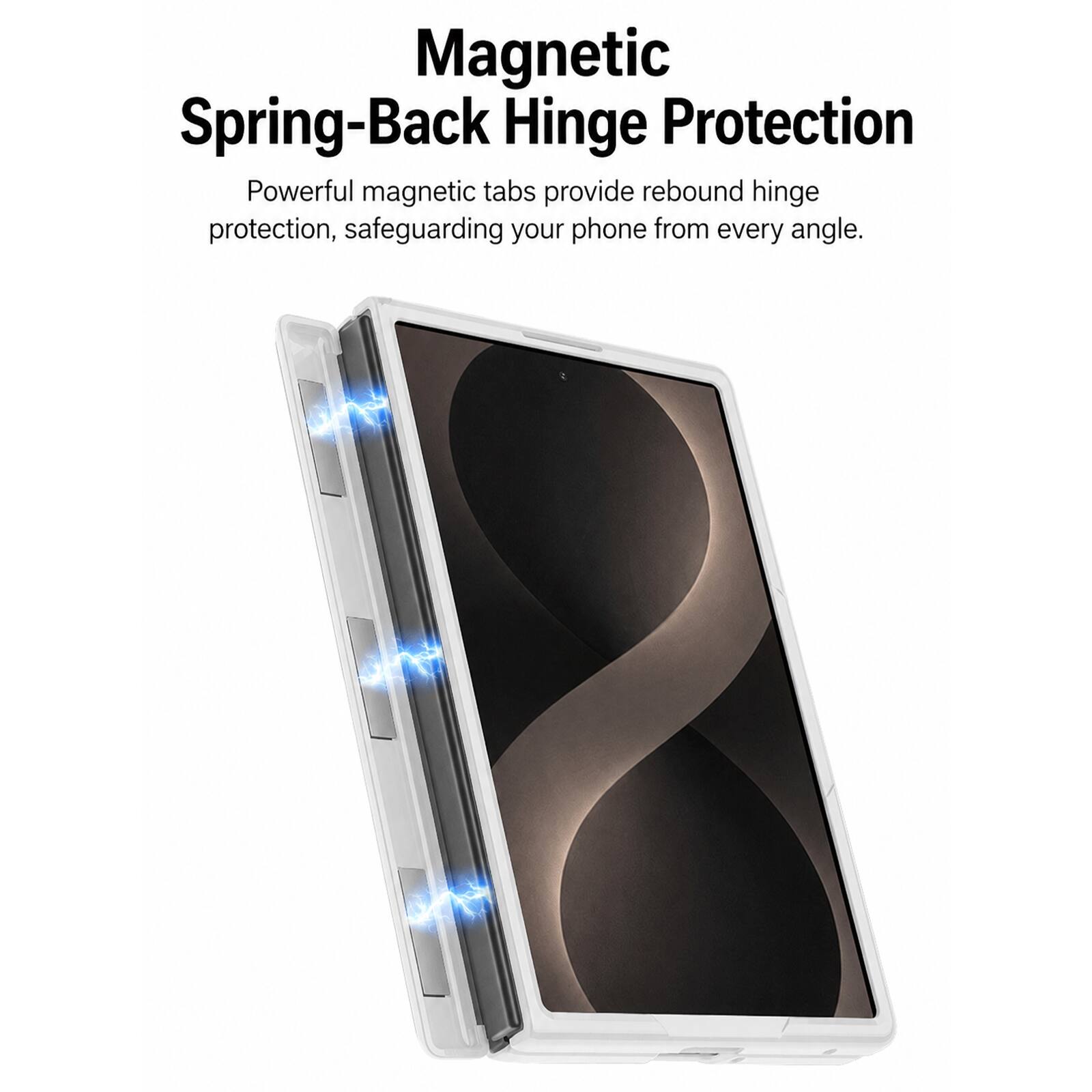 Magnetic Spring-Back Hinge Protection  
Powerful magnetic tabs provide rebound hinge protection, safeguarding your phone from every angle.