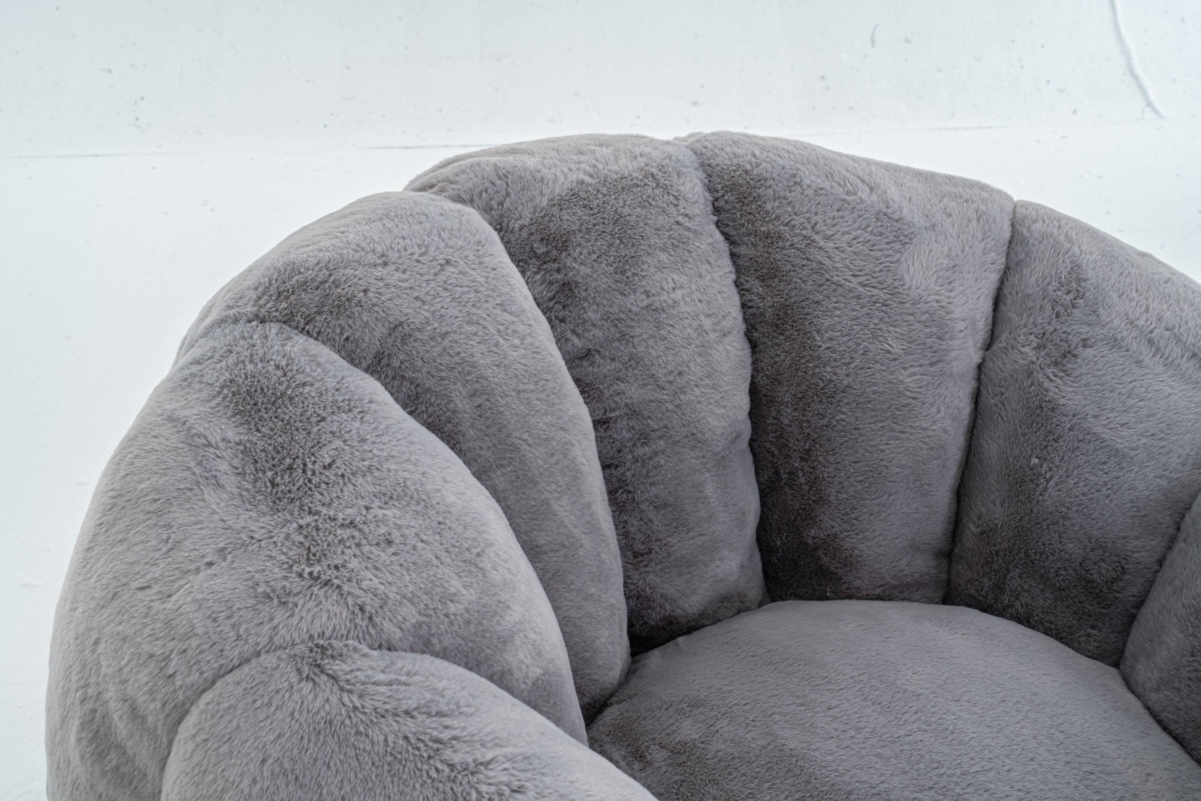 Back. LOVMOR - Large Faux Fur Bean Bag Chairs For Living Room Bedroom Reading Plush Cozy Ultra Relaxing Indoor Lounge Seating - Gray.