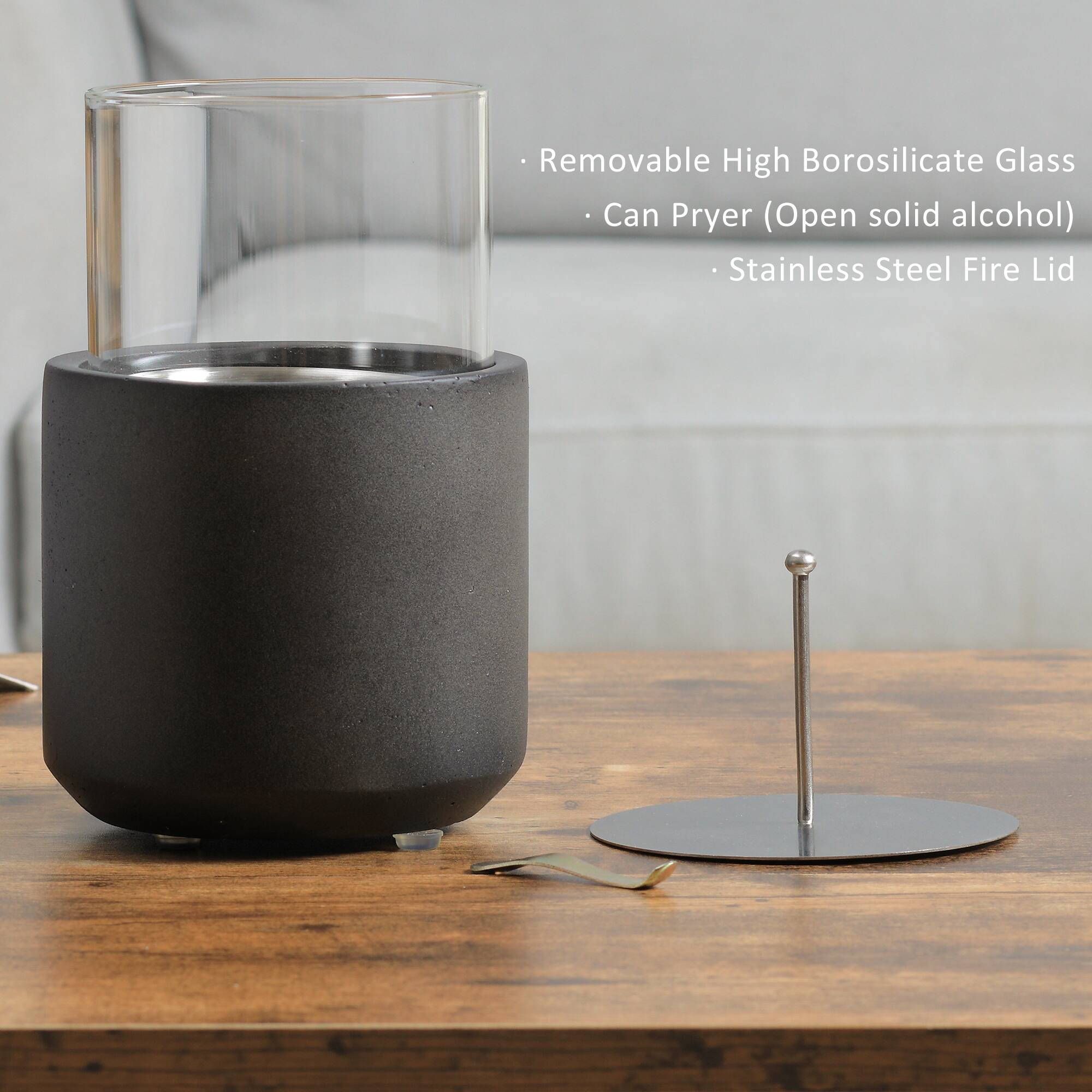 - Removable High Borosilicate Glass
- Can Pryer (Open solid alcohol)
- Stainless Steel Fire Lid