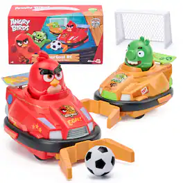 JitteryGit - Angry Birds Bumper Cars Soccer Set – Red vs. Piggies Head-to-Head Bumper Car Goal Game for Kids - Red, Green