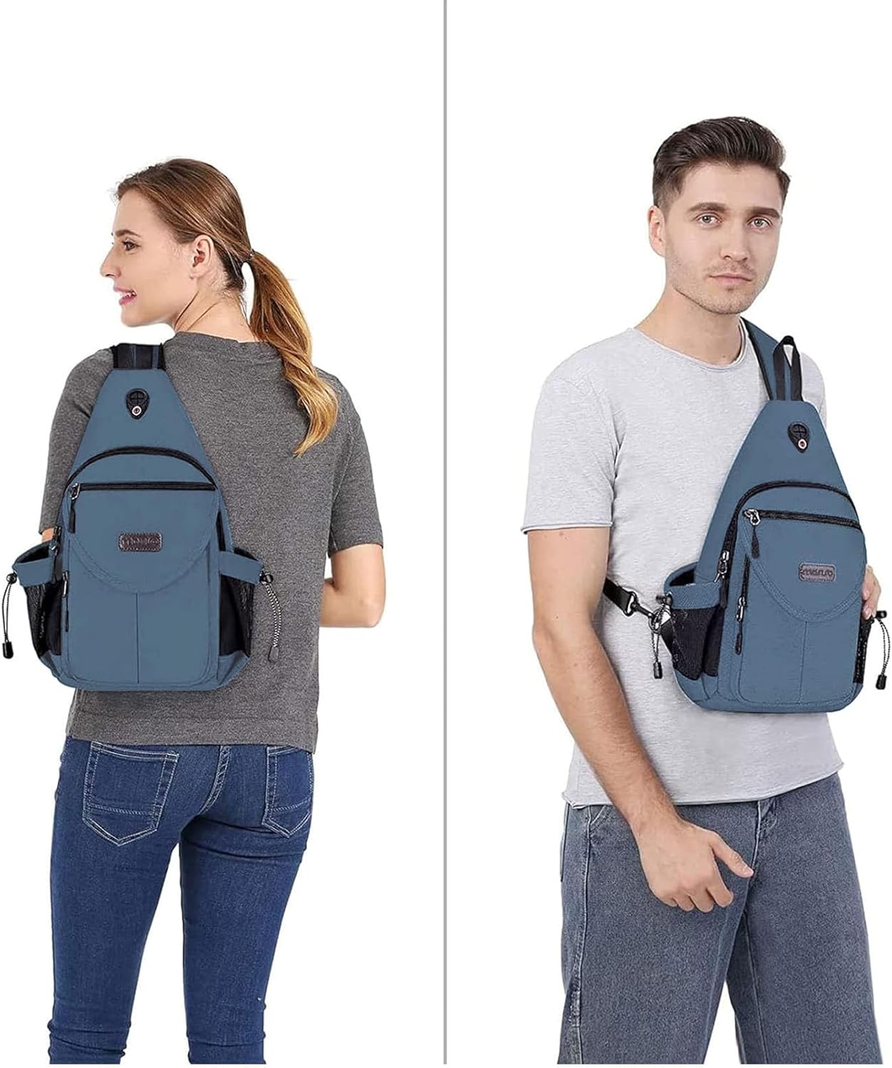 Alt View 3. mosiso - Sling Backpack Canvas Crossbody Hiking Daypack Bag with Anti-theft Pocket - Steel Blue.