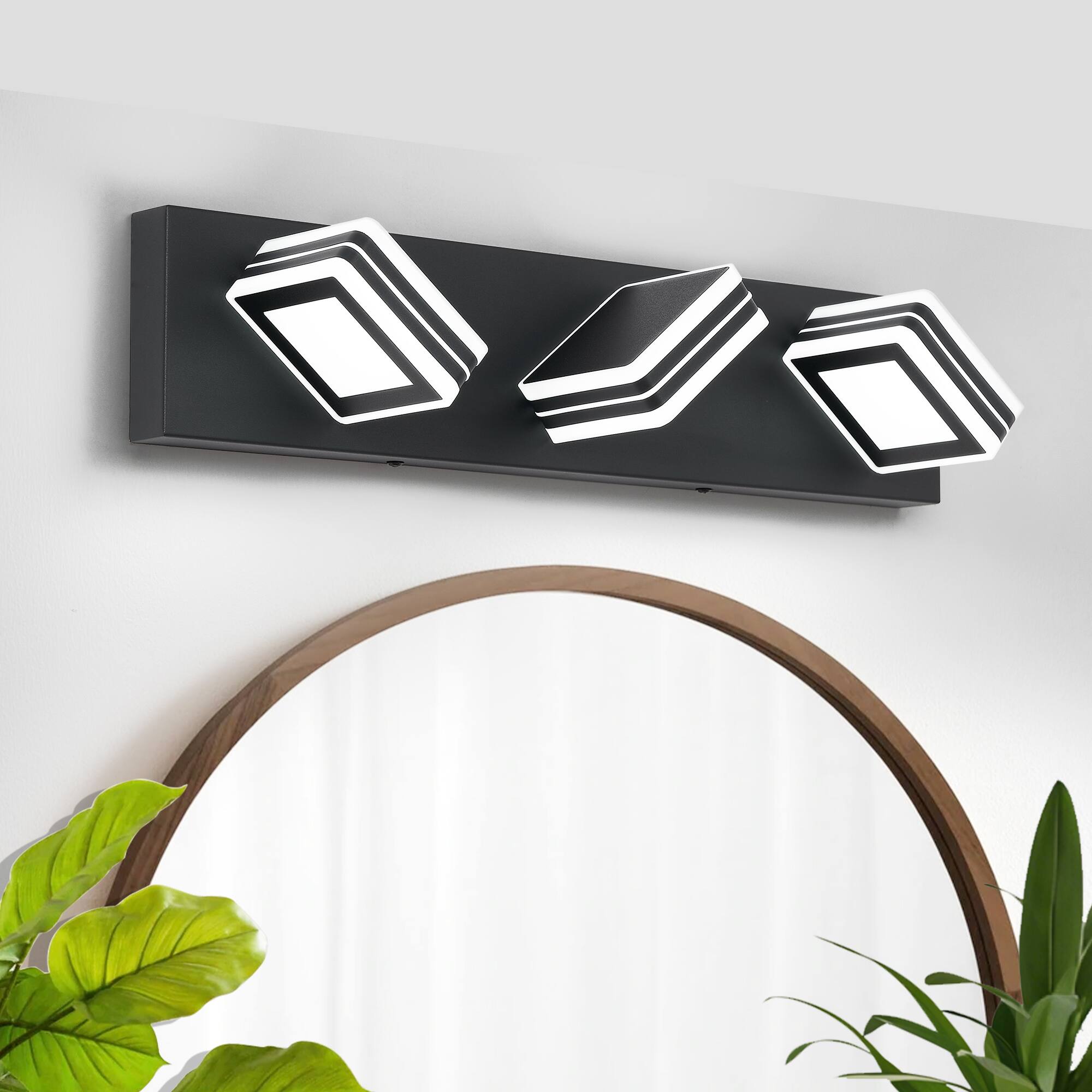 HOMLUX - 19.69 in. 3 Lights Black LED Vanity Light Bar with Acrylic Shade