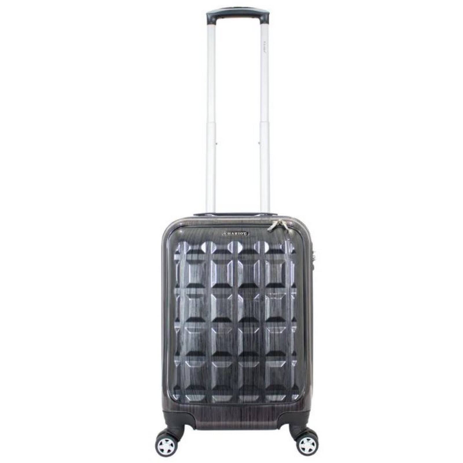 Back. World Traveler - 20-Inch Polycarbonate Carry-On Spinner with 14" Laptop Pocket, TSA Lock, and 8-Wheel System - Grey.