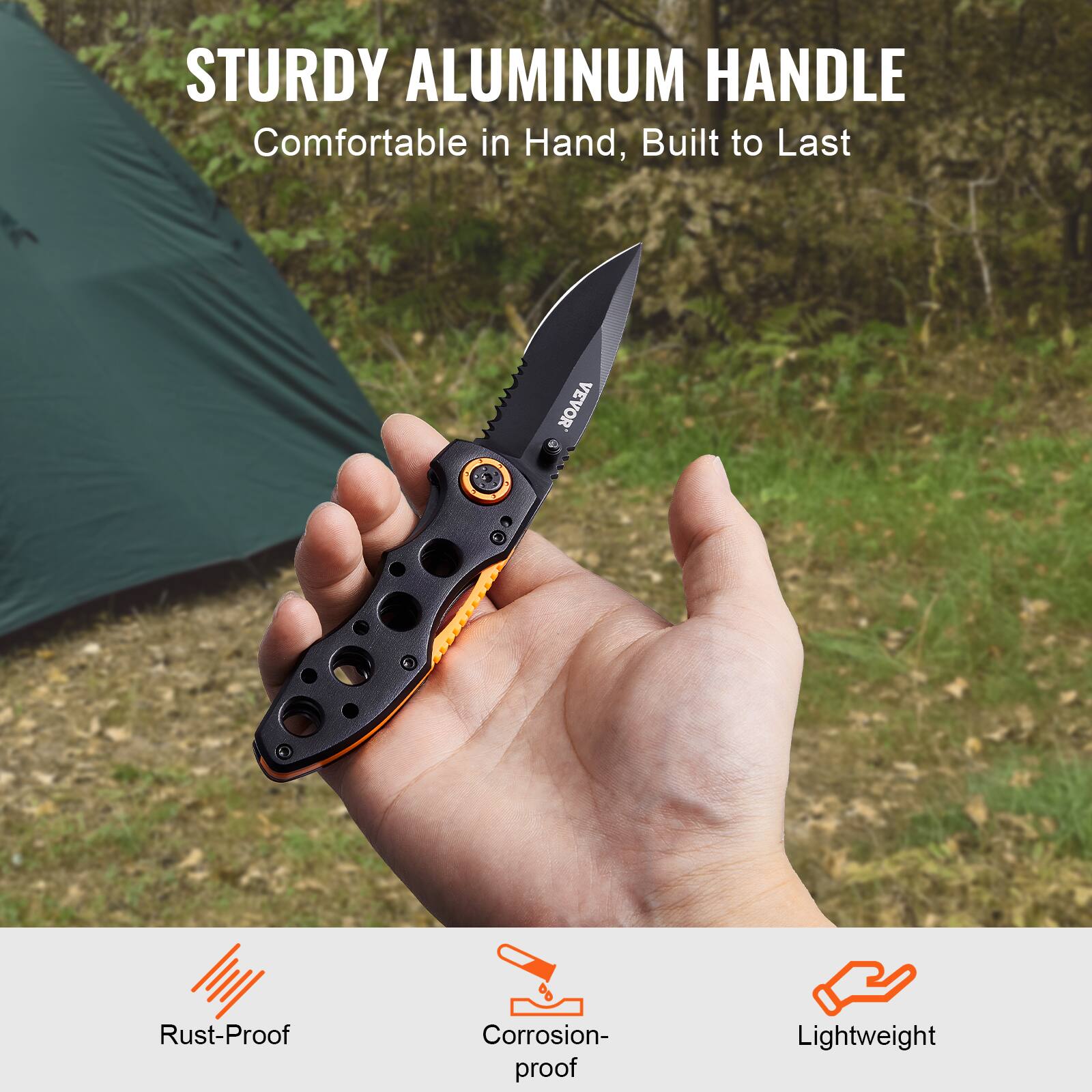 STURDY ALUMINUM HANDLE  
Comfortable in Hand, Built to Last  

- Rust-Proof  
- Corrosion-Proof  
- Lightweight