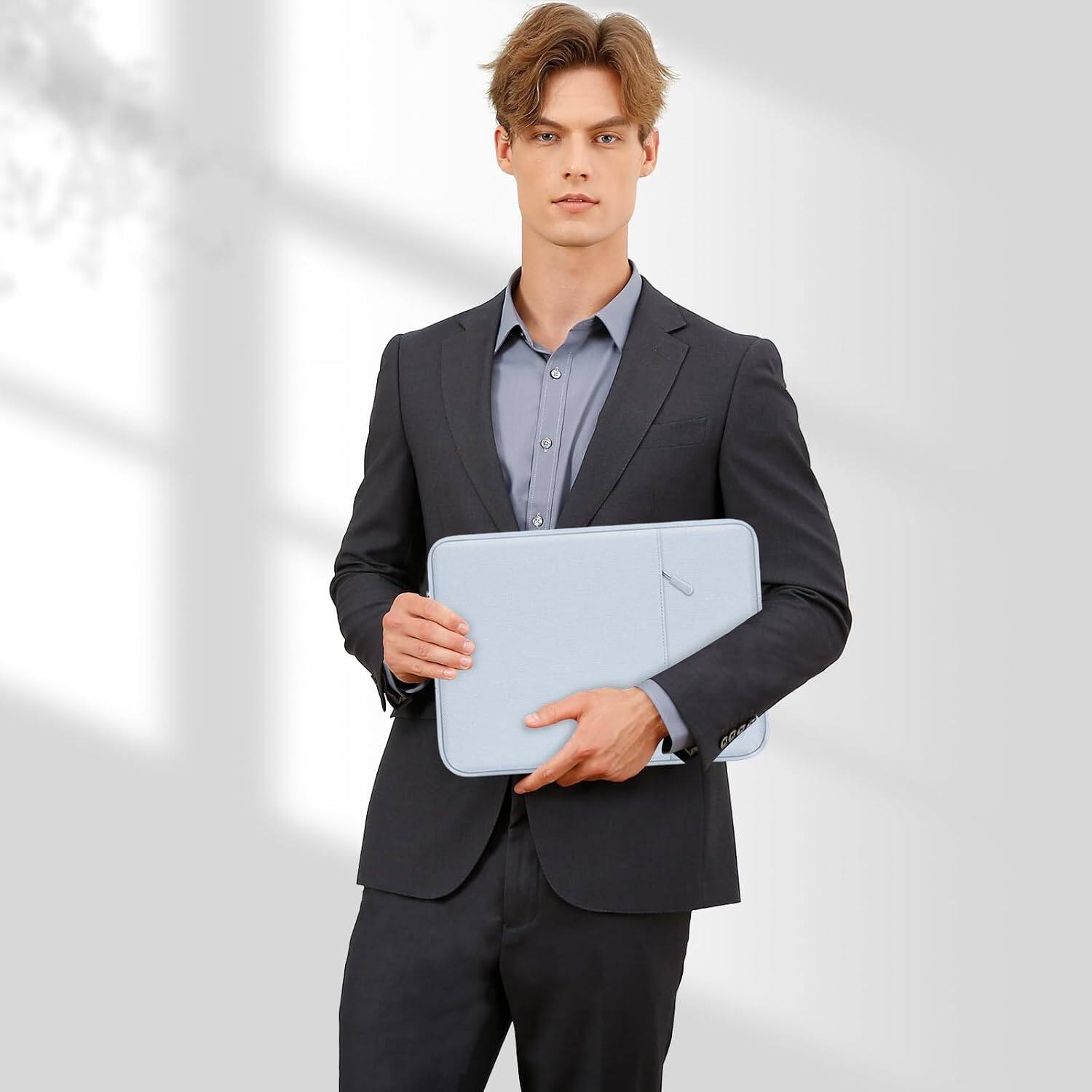 Alt View 3. mosiso - 13 inch Laptop Sleeve with Pocket, Polyester Vertical Case for MacBook Air/Pro/Neo 13 inch A18/M5/M4/M3/M2/M1 2026-2016 - Baby Blue.