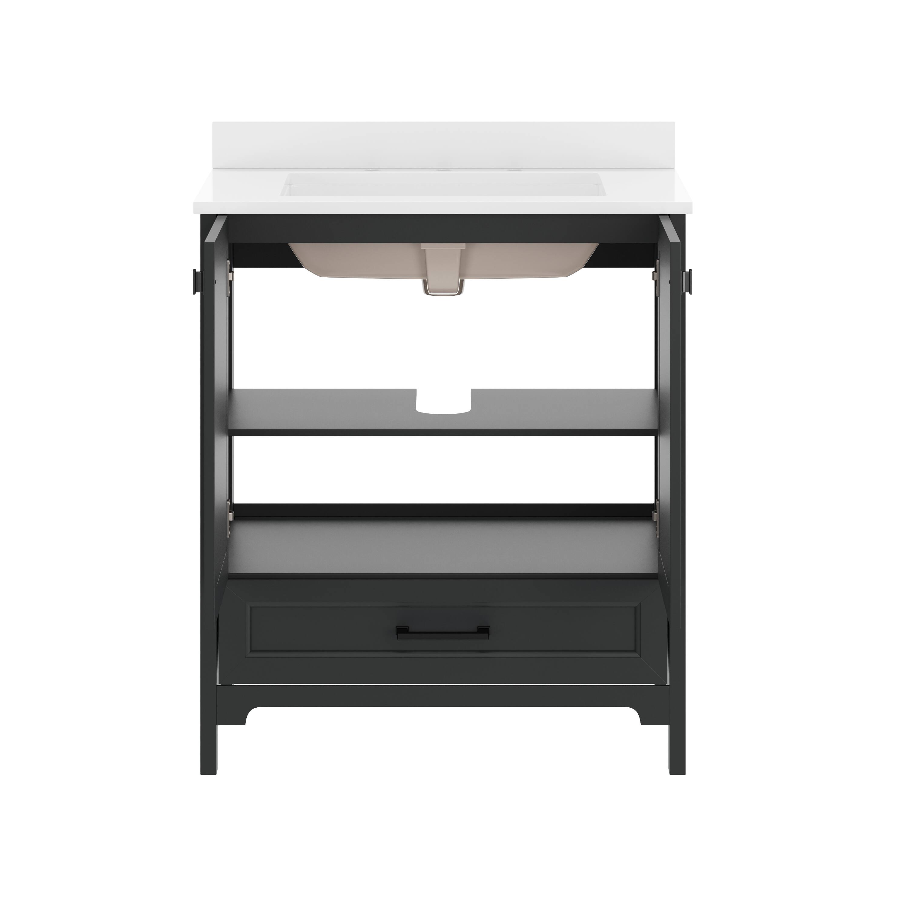 Alt View 7. Emma + Oliver - Bathroom Vanity w/ Ceramic Undermount Sink, Cabinet, Bottom Drawer - Black Frame/Black Hardware.