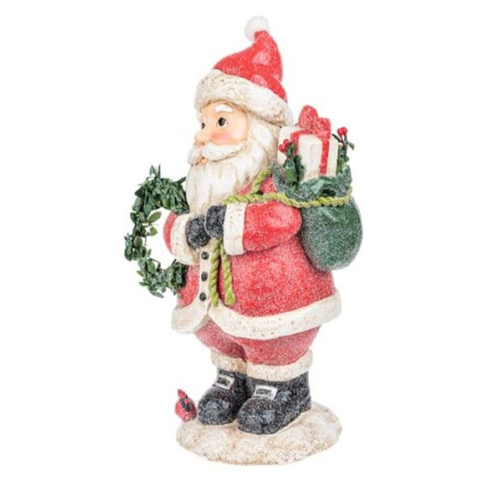 Angle. Ganz - Ganz Santa Claus with Wreath and Presents Paper Pulp Christmas Figurine 10 Inch - Red.