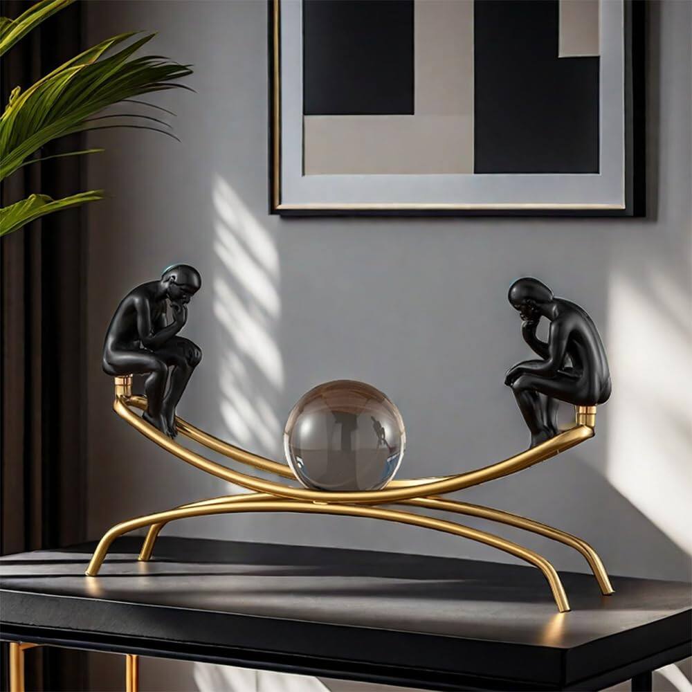 Front. Refined Abode Design - The Thinker Statue Thinking Man Statues With Crystal Ball Sculptures Collectible Figurine Home Decor Living.
