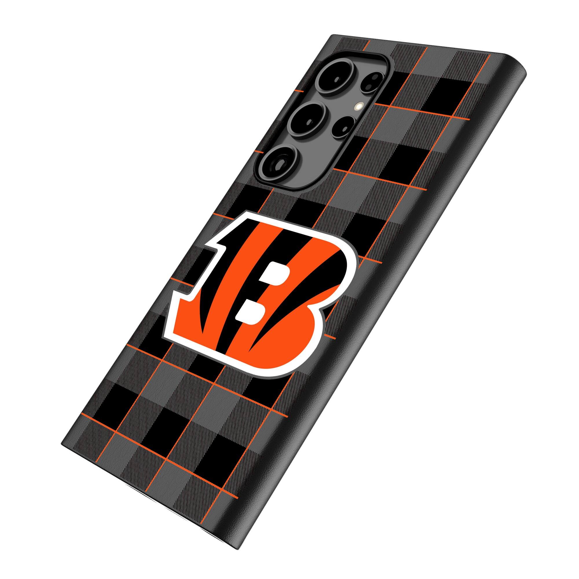 Alt View 1. Keyscaper - Cincinnati Bengals Plaid Galaxy Magnetic Bump Case - S25 Ultra - Black.