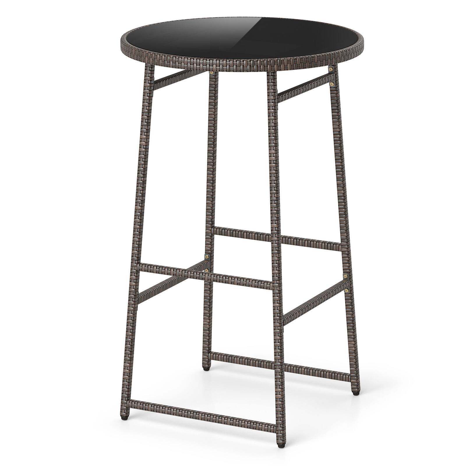 Alt View 7. Gymax - Gymax 3 PCS Outdoor Swivel Bar Set w/2 Chairs Tempered Glass Top Soft Cushions - White.