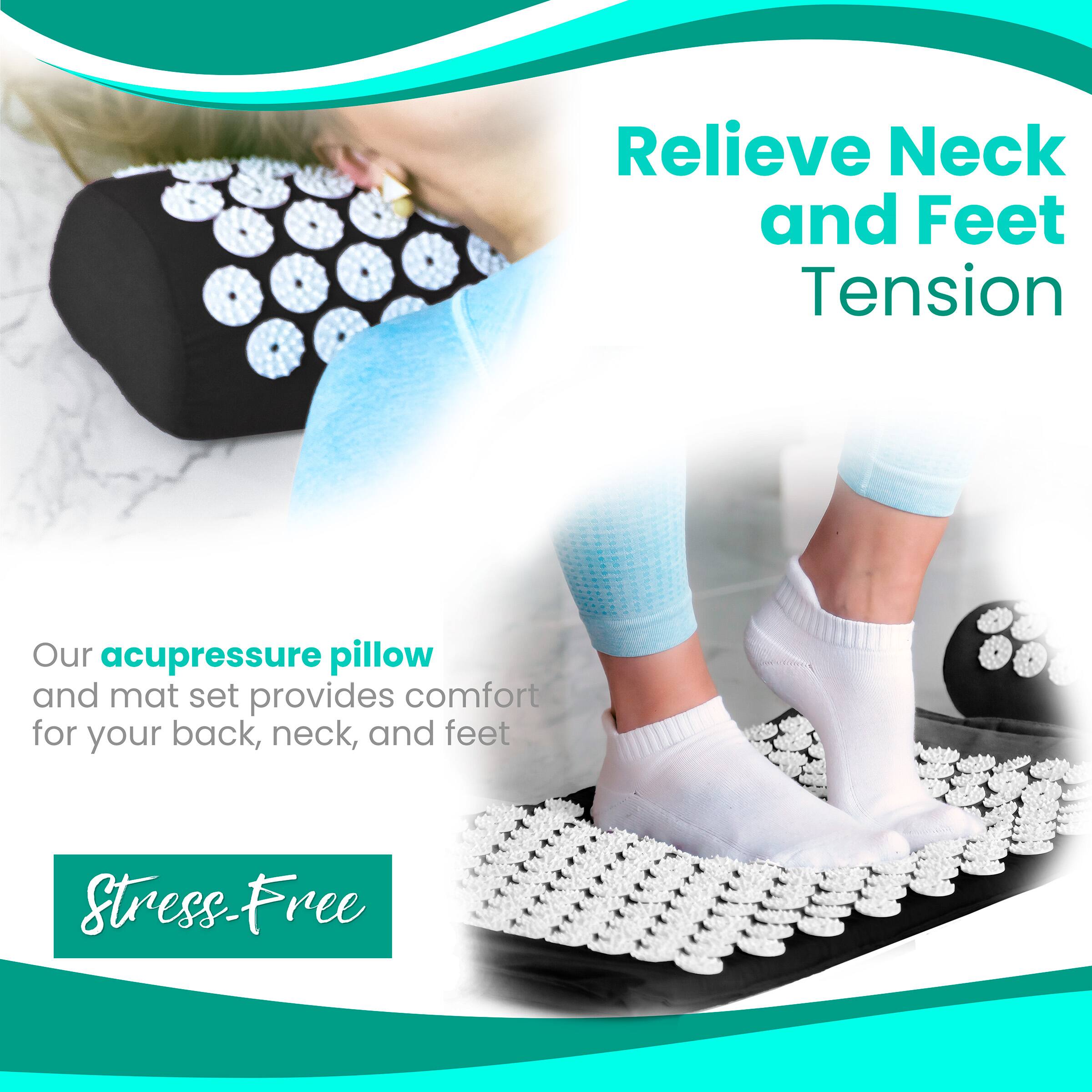 Relieve Neck and Feet Tension

Our acupressure pillow and mat set provides comfort for your back, neck, and feet

Stress-Free
