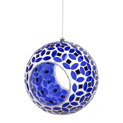 Front. Sunnydaze - Glass Fly-Through Hanging Bird Feeder - Lavender Mosaic.