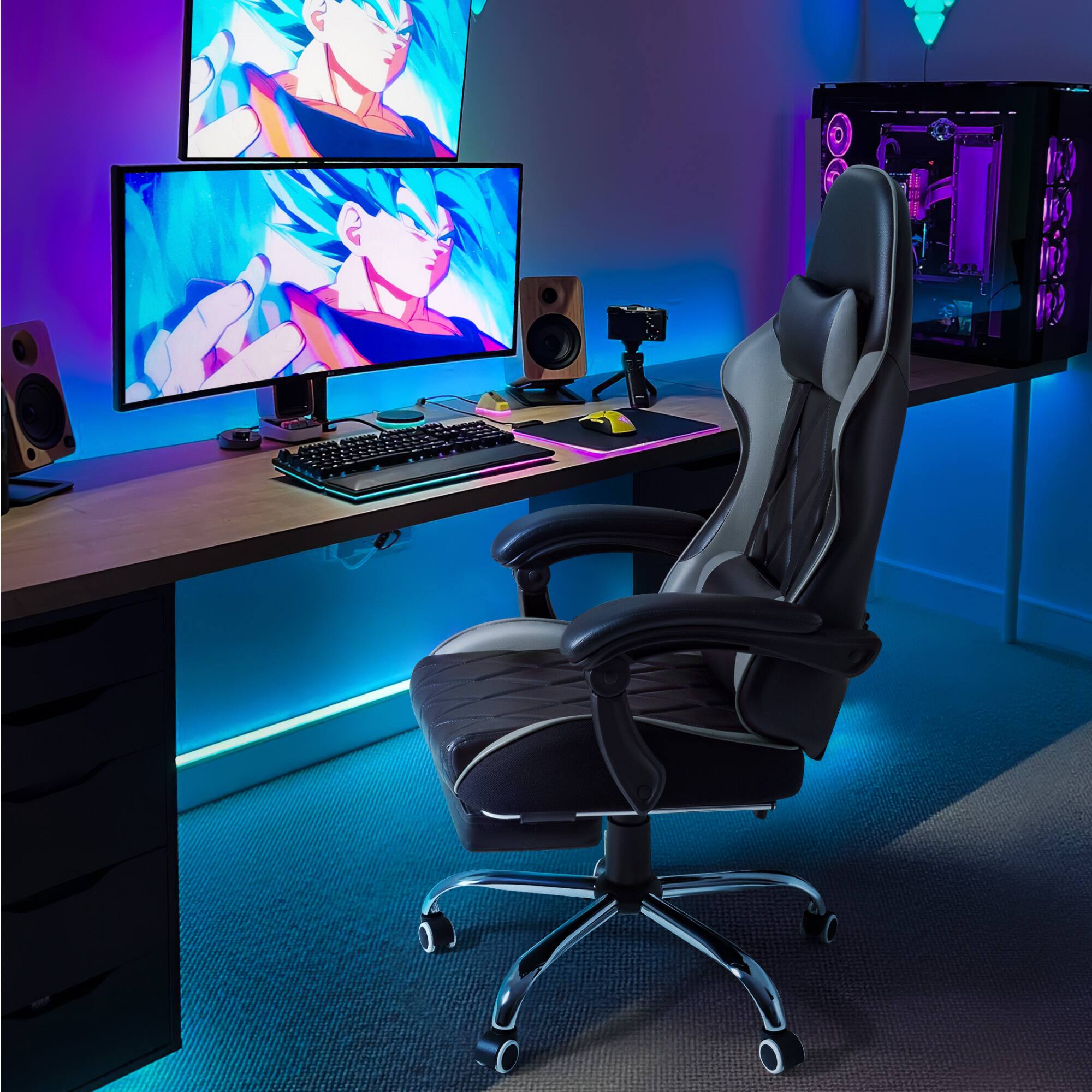 Angle. Homall - Gaming Chair Massage Office Chair Computer Racing Chair High Back PU Leather Chair with Footrest - GRAY.