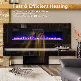 LUCKY ONE - 68 Inch Ultra-Thin Recessed/Wall Mounted Electric Fireplace with Crystal Logs - Black