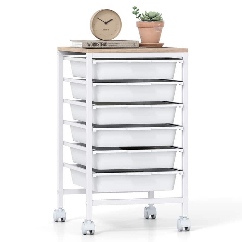 WELLFOR - 6-Drawer Rolling Storage Cart with Wooden Tabletop, Mobile Utility Organizer for Art & Craft Office School Storage - White price history on PriceWatchPro