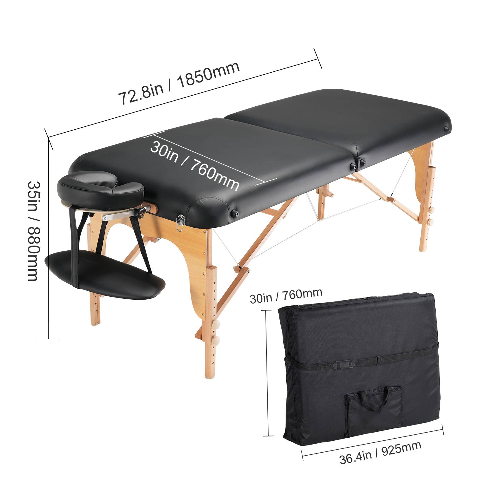 - 72.8in / 1850mm
- 30in / 760mm
- 35in / 880mm
- 30in / 760mm
- 36.4in / 925mm