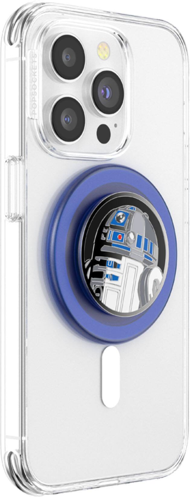 Angle. PopSockets - MagSafe PopGrip Universal Magnetic Grip & Stand with Adapter Ring for Cell Phones - Starwars Enamel R2D2.