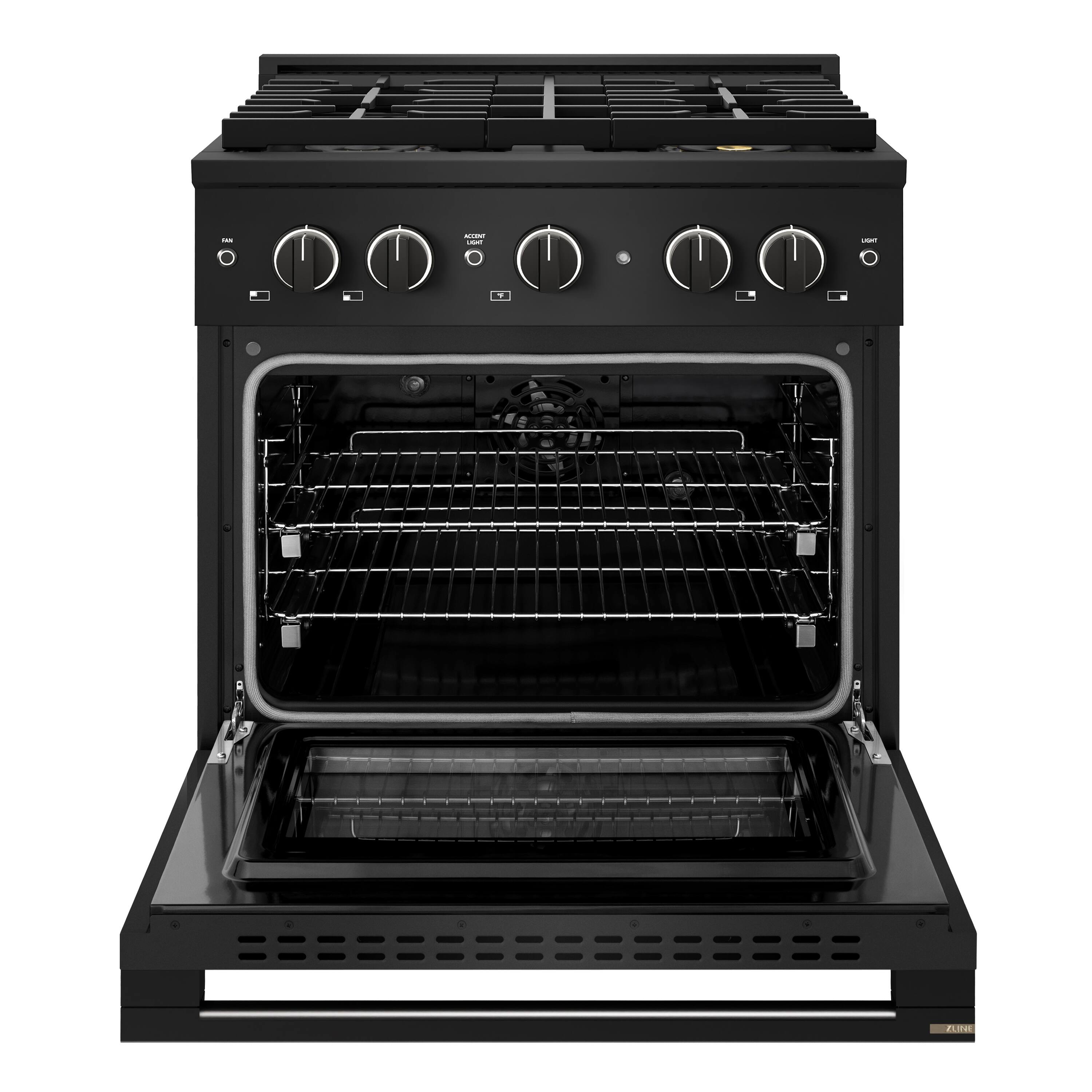 Angle. ZLINE - 30 in. 4.2 cu. ft. Marino Freestanding Dual Fuel Range with 4 DuoPro Burners and Convection Oven in Black Steel - Black Stainless Steel.