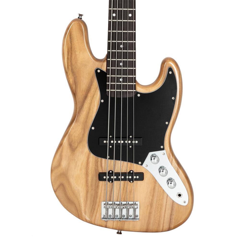 Left. Winado - Electric 5 string bass guitar right hand basswood with bag.