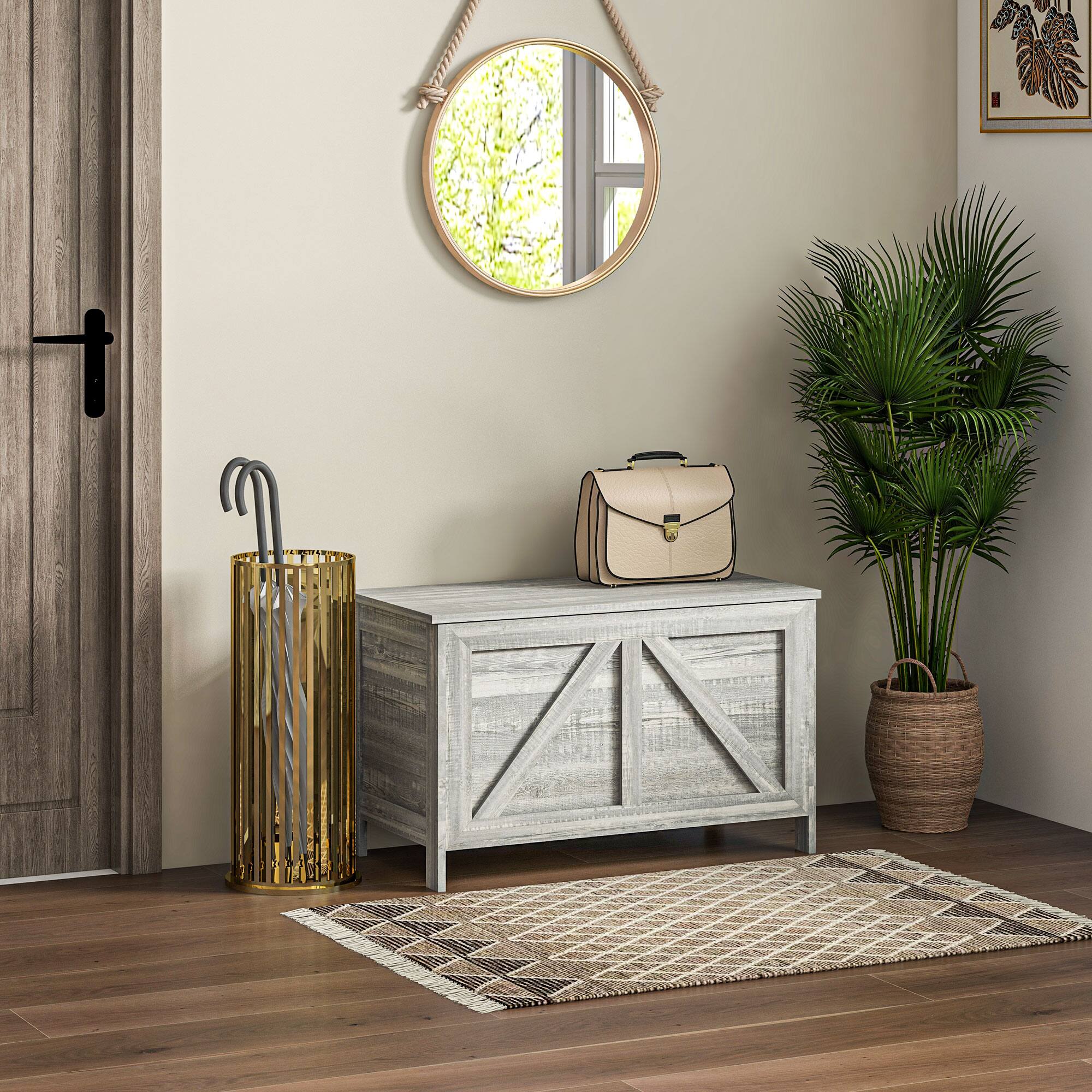 Alt View 1. Homcom - 30" Farmhouse Storage Bench, Lift Top Chest, Safety Hinge, Wooden Trunk, Wood Grain - Gray.