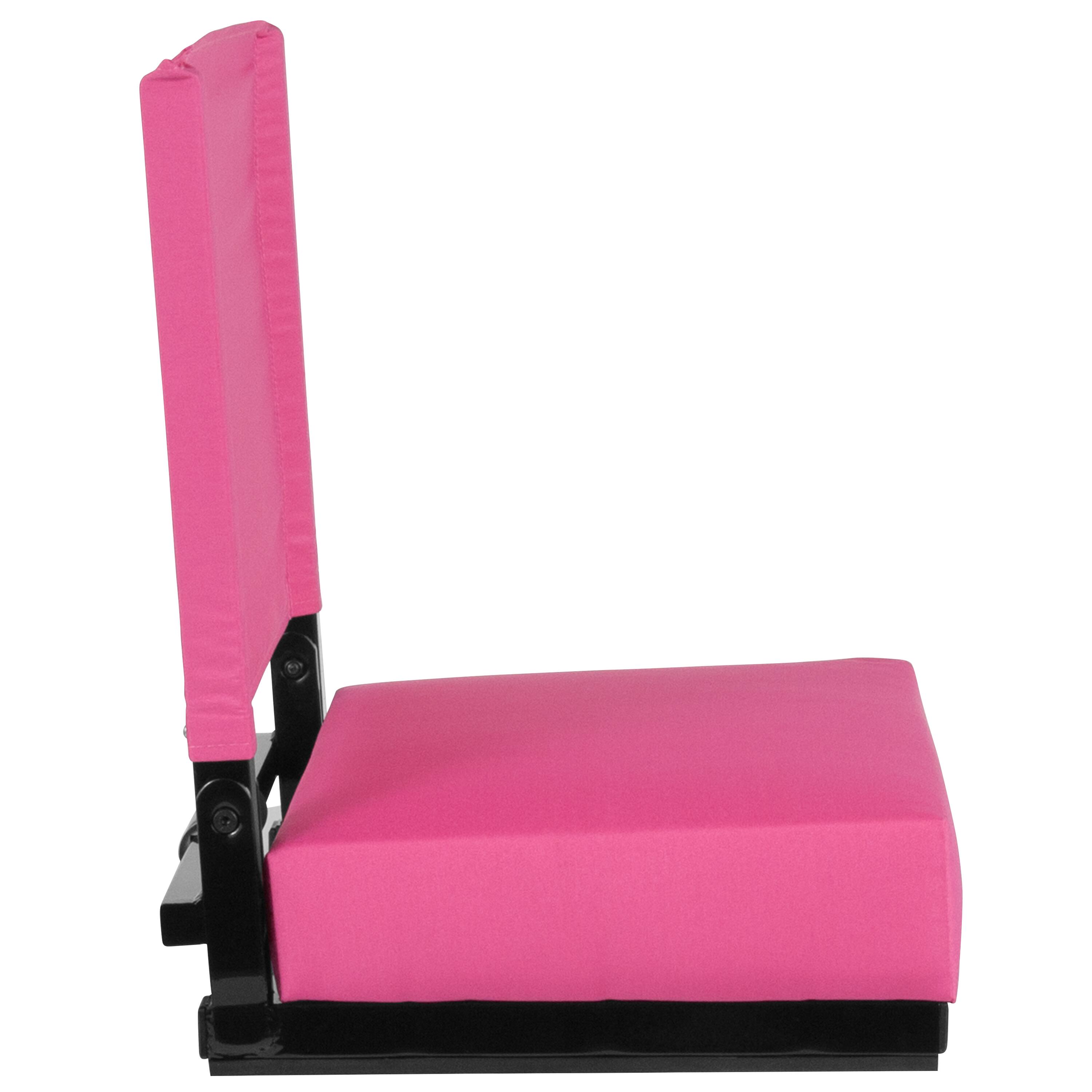 Alt View 4. Emma + Oliver - 500 lb. Rated Lightweight Stadium Chair with Handle & Ultra-Padded Seat - Pink.