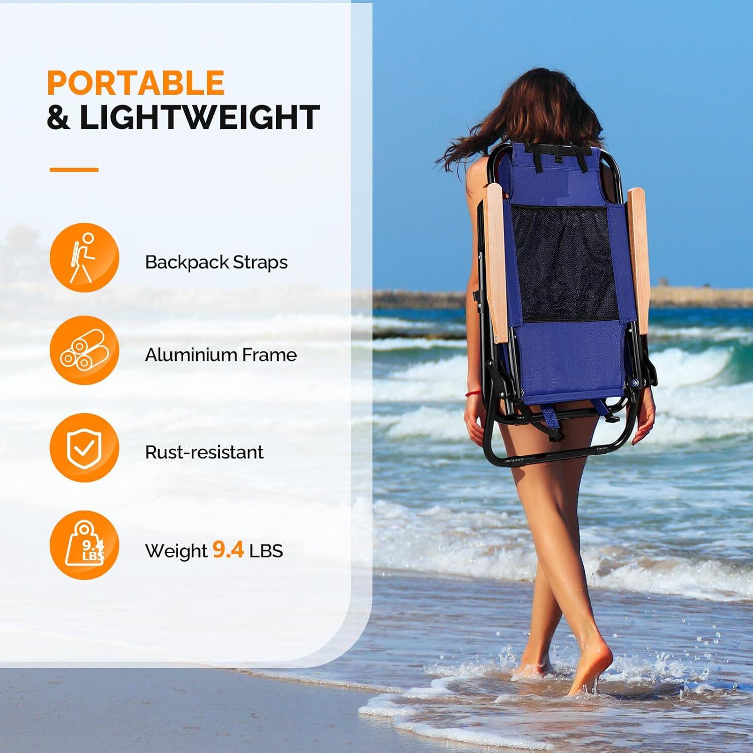 PORTABLE & LIGHTWEIGHT  
- Backpack Straps  
- Aluminium Frame  
- Rust-resistant  
- Weight 9.4 LBS