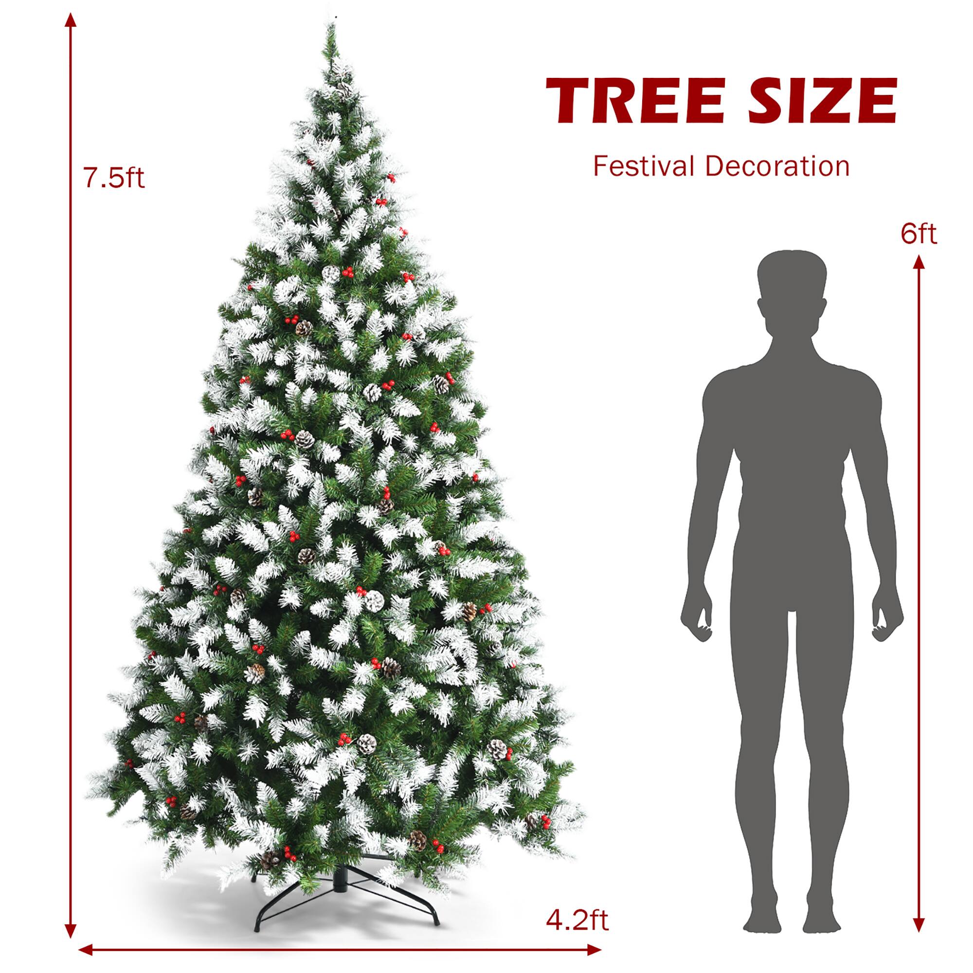 Tree Size: 7.5 ft
Festival Decoration: 6 ft
4.2 ft