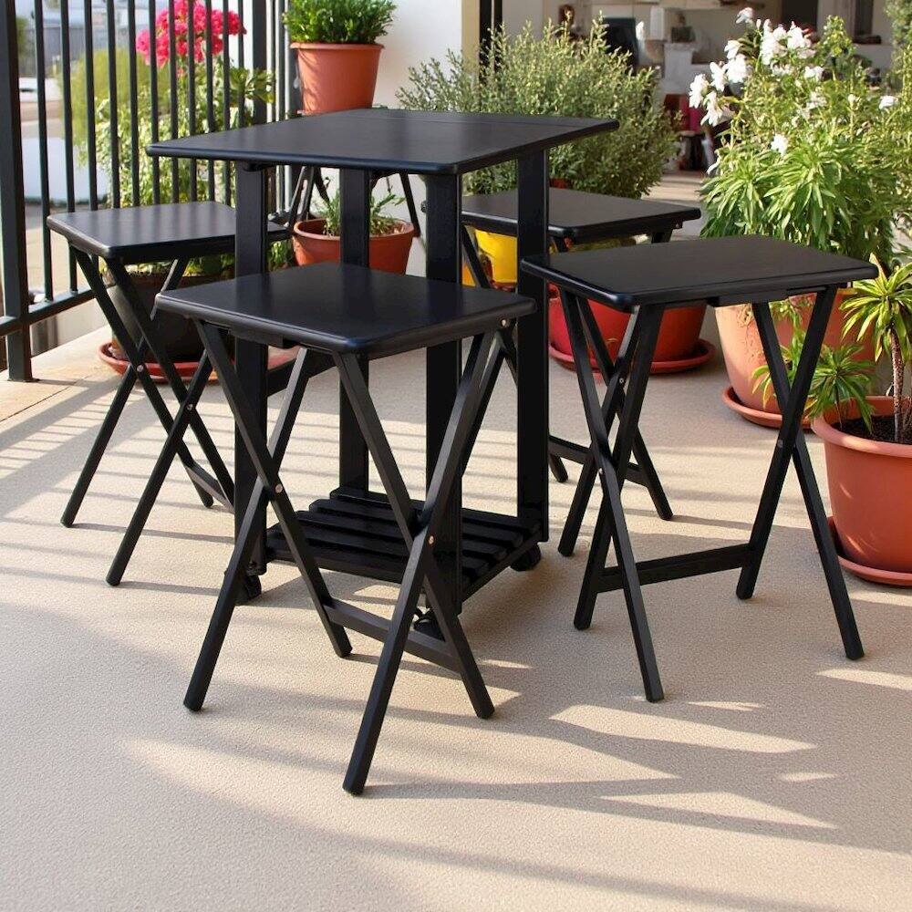 Alt View 6. FurniFact - Coffee-Finished Folding TV Tray Set – Small Sofa Tables for Living Room & Dining - Coffee.