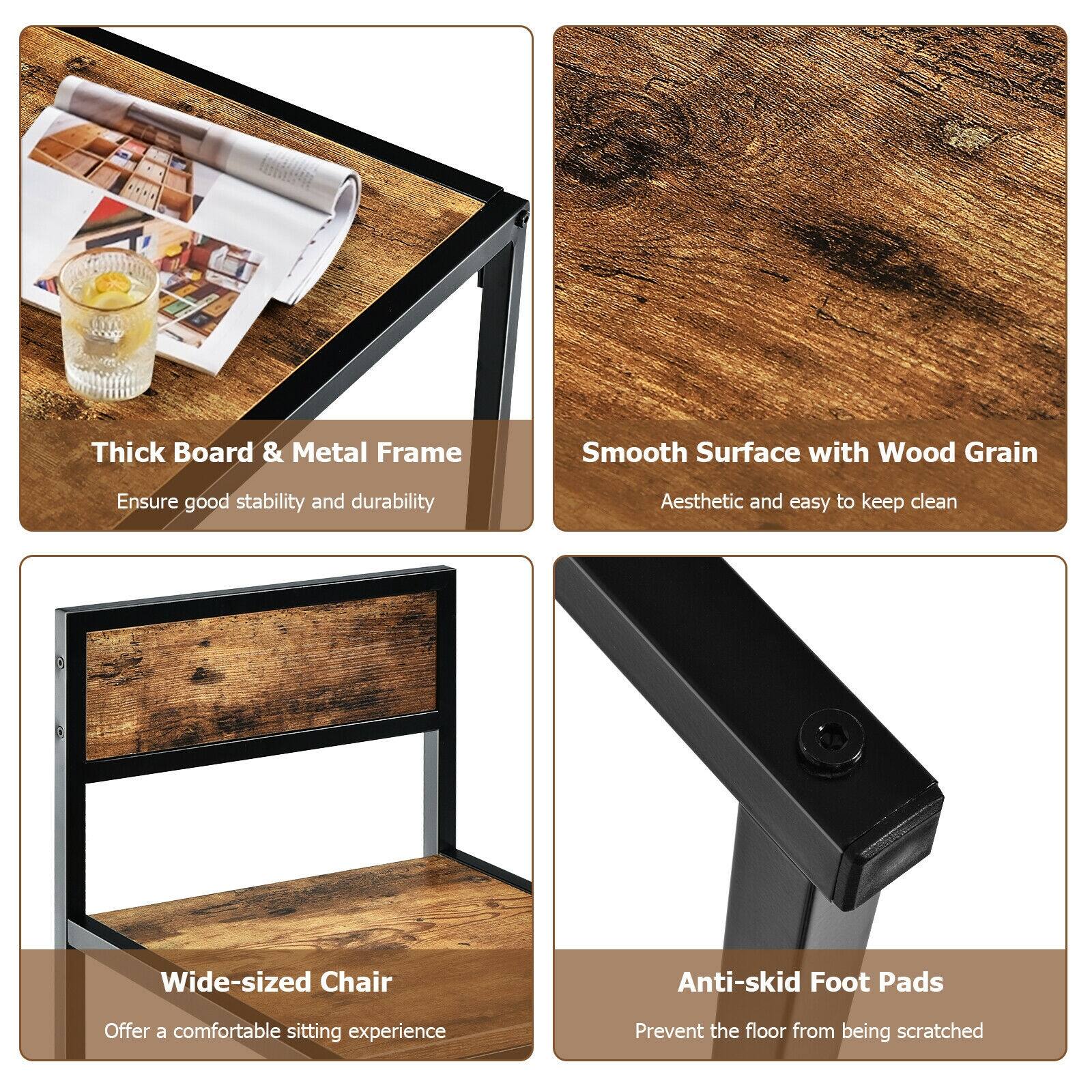 Thick Board & Metal Frame, Smooth Surface with Wood Grain, Wide-sized Chair, Anti-skid Foot Pads

Ensure good stability and durability, Aesthetic and easy to keep clean, Offer a comfortable sitting experience, Prevent the floor from being scratched