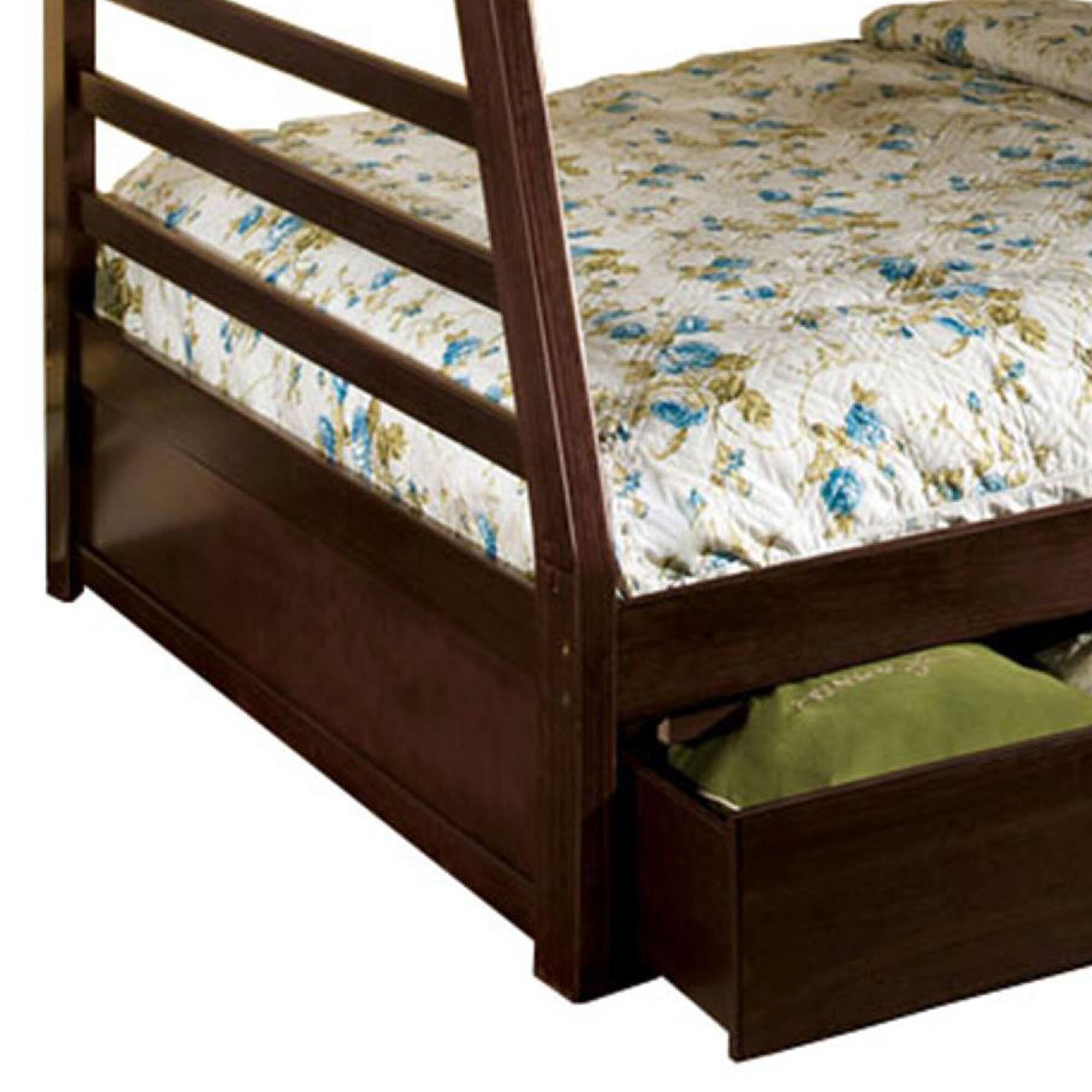 Alt View 1. Manhattan Lane - Transitional Style Twin Over Full Bunk Bed with Drawers, Walnut Brown - Brown.