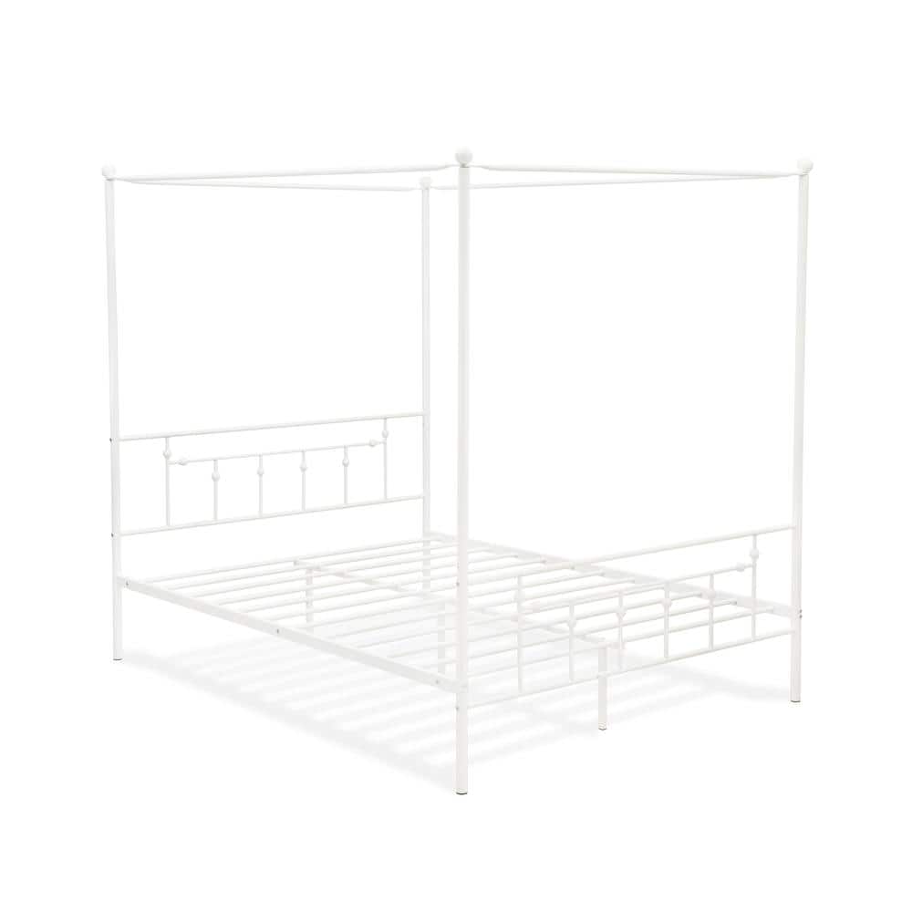 East West Furniture - ATQCWHI Anniston Queen Bed with Luxurious Style Headboard and Footboard - Canopy Metal Frame in Powder Coating - White