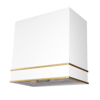 Front. Akicon - Akicon 30 in. 600 CFM Ducted Wall Mount Range Hood with 3 Speed, LED Lights and Carbon Filter, in White with Gold - White with Gold.