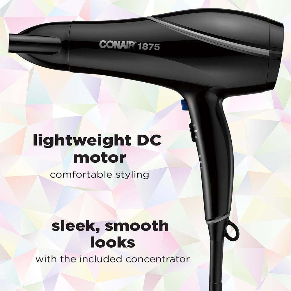CONAIR 1875 lightweight DC motor comfortable styling sleek, smooth looks with the included concentrator