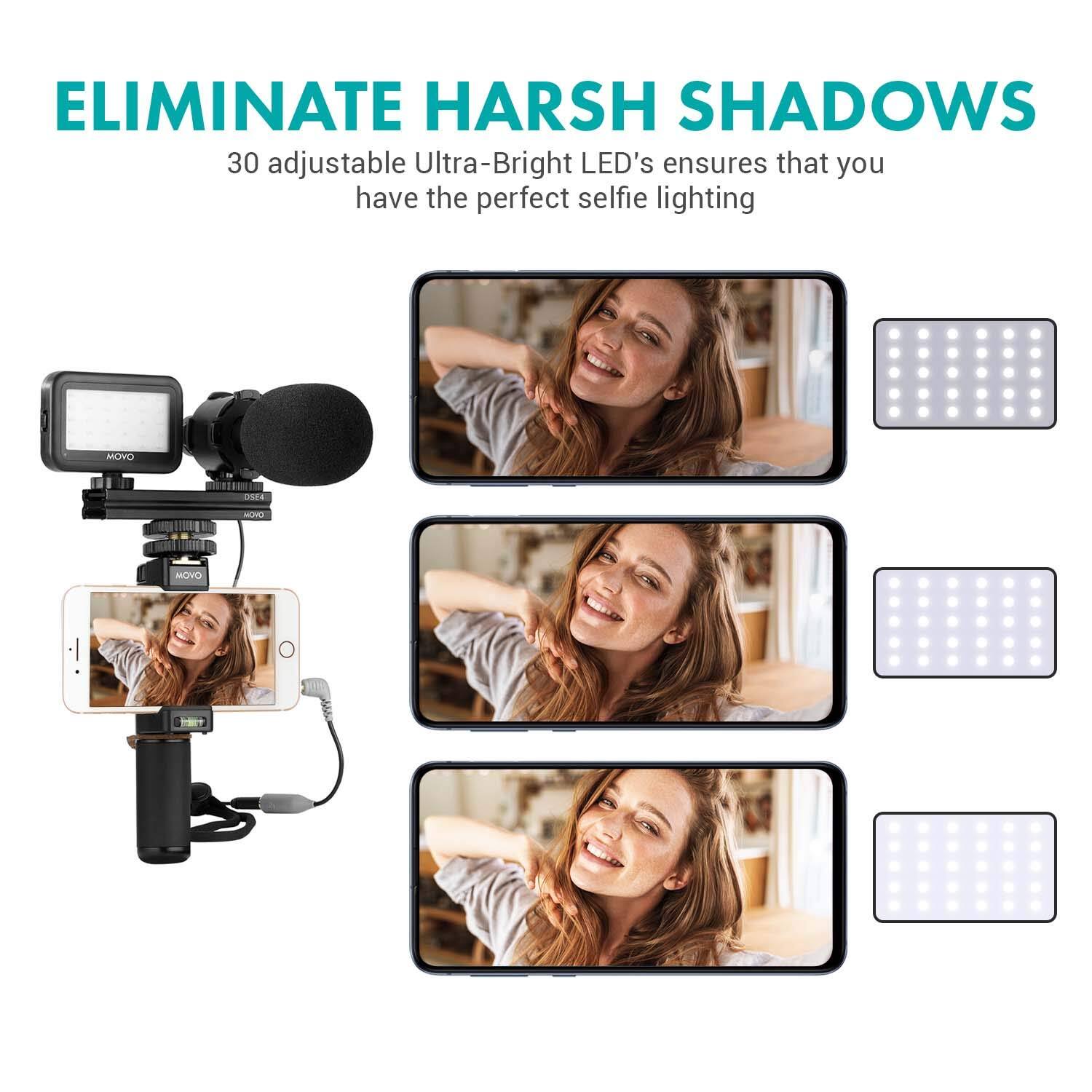 ELIMINATE HARSH SHADOWS

30 adjustable Ultra-Bright LED's ensures that you have the perfect selfie lighting