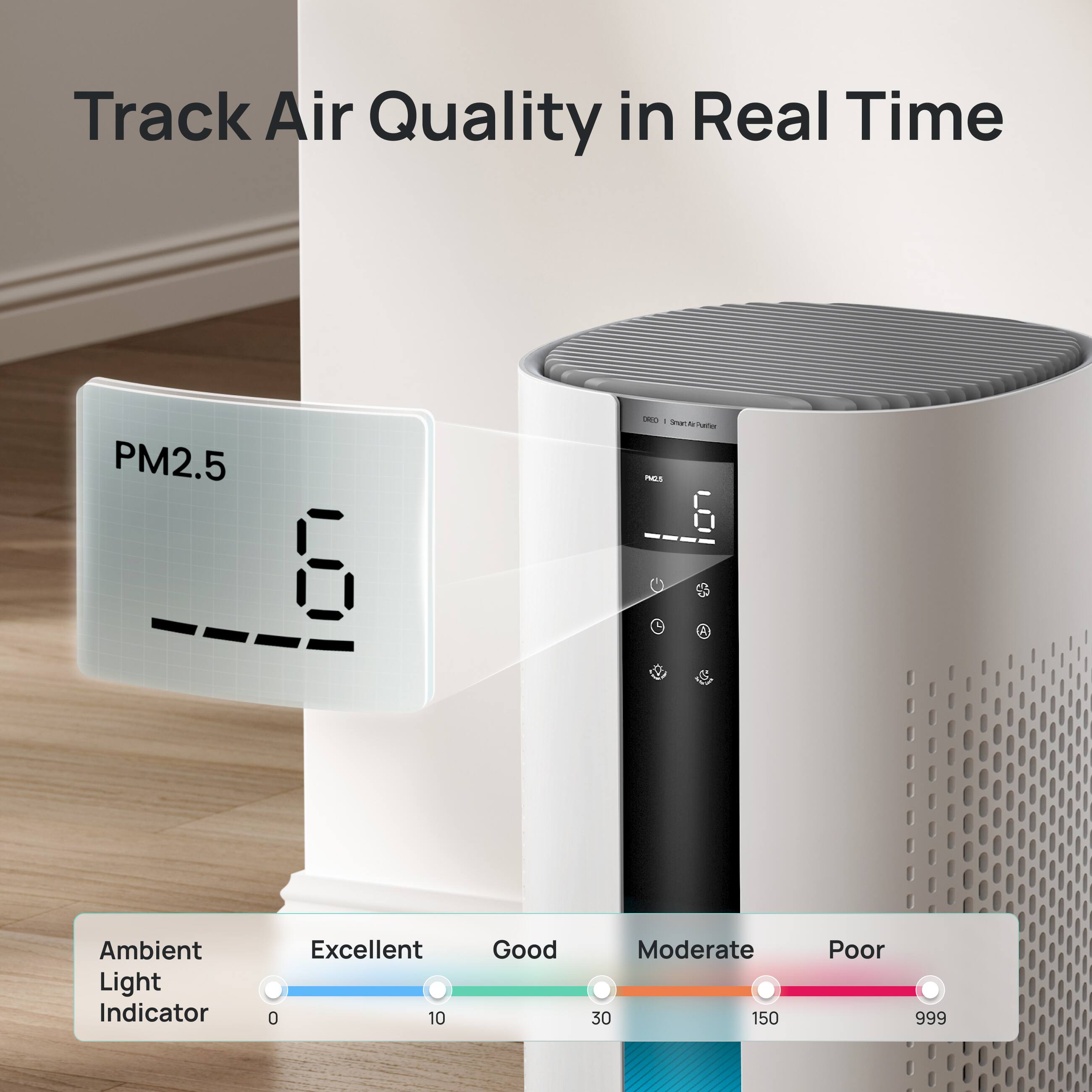 Track Air Quality in Real Time

PM2.5

Ambient Light Indicator

Excellent 0  
Good 10  
Moderate 30  
Poor 999