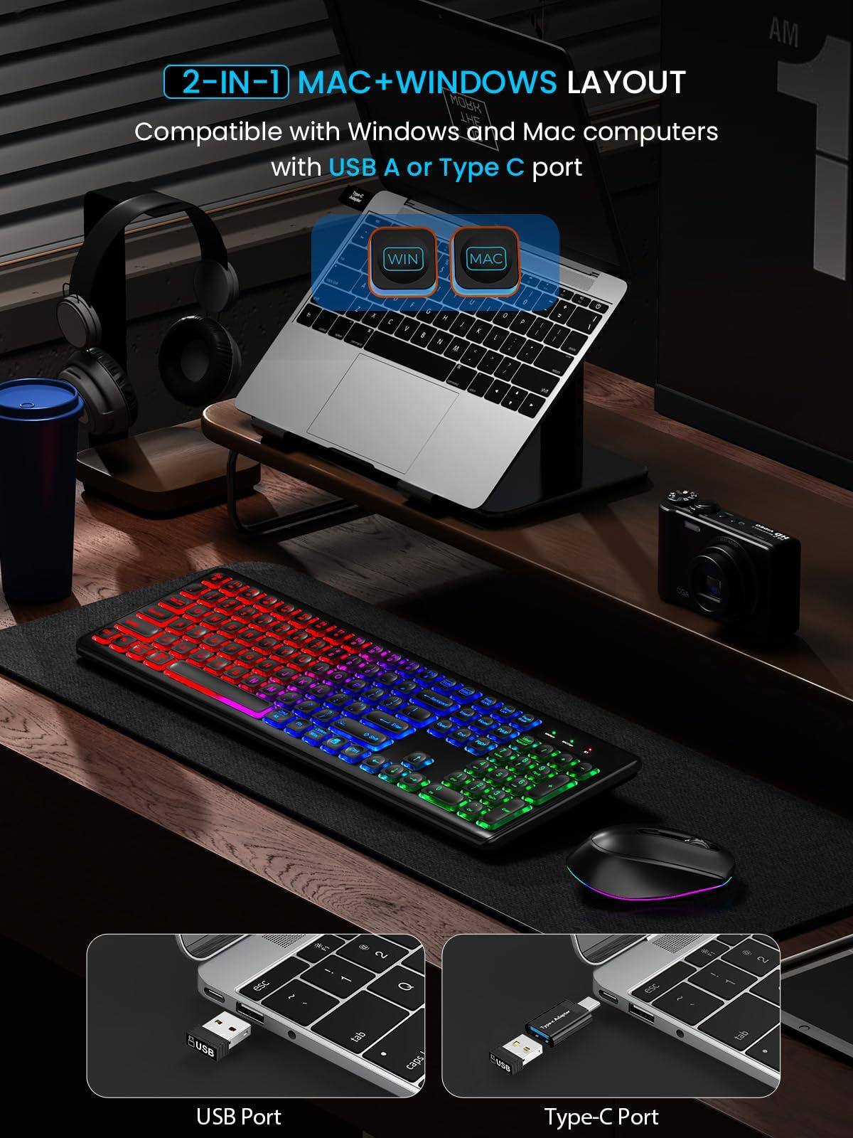 2-IN-1 MAC+WINDOWS LAYOUT

Compatible with Windows and Mac computers with USB A or Type C port

WIN MAC

USB Port

Type-C Port