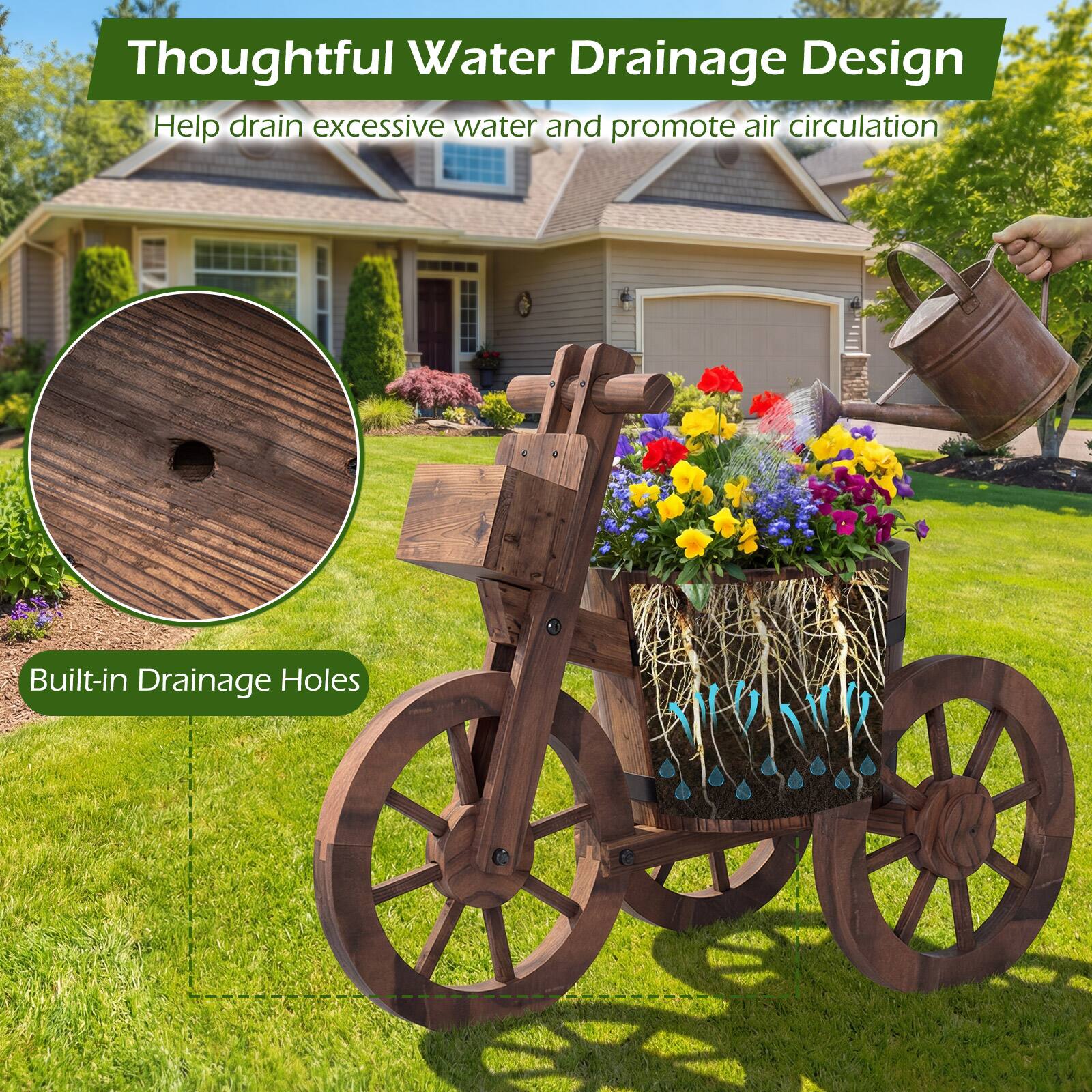 Thoughtful Water Drainage Design  
Help drain excessive water and promote air circulation  
Built-in Drainage Holes