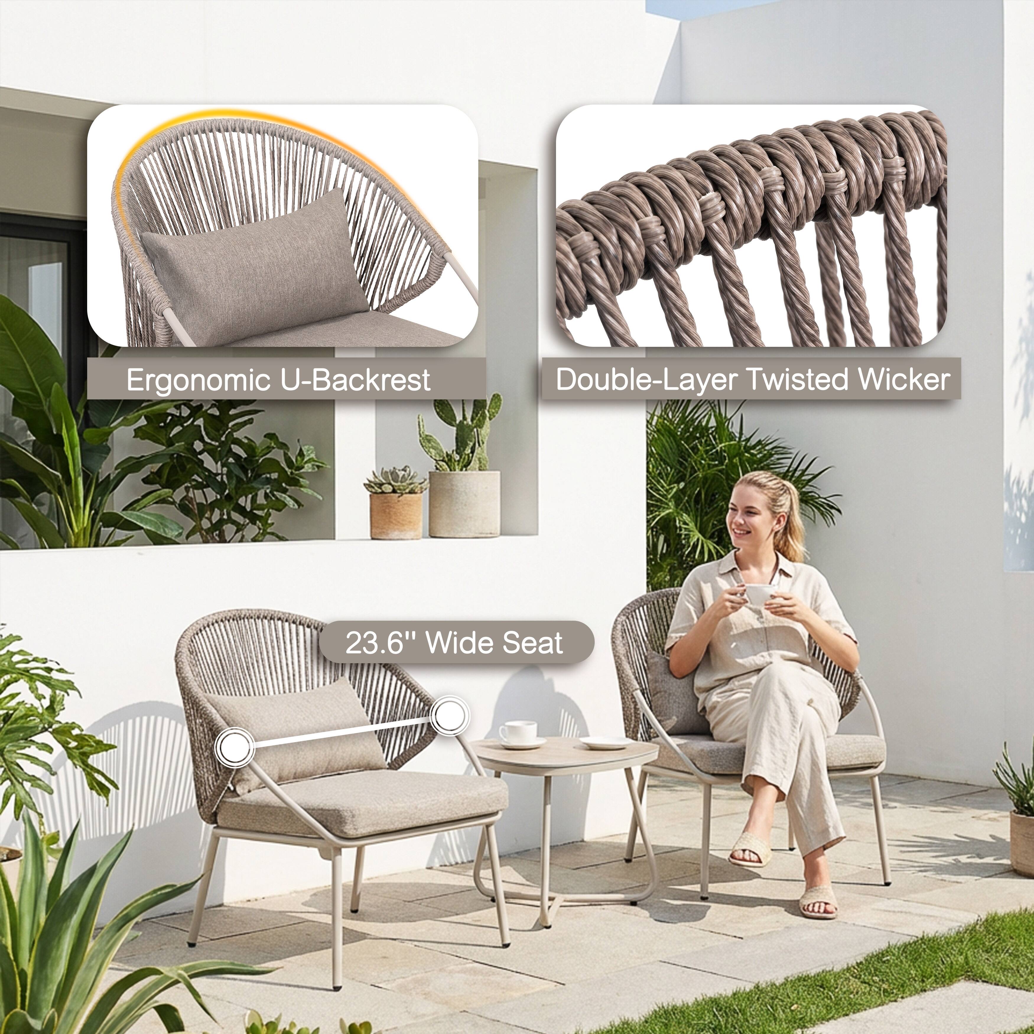 Ergonomic U-Backrest  
Double-Layer Twisted Wicker  
23.6" Wide Seat
